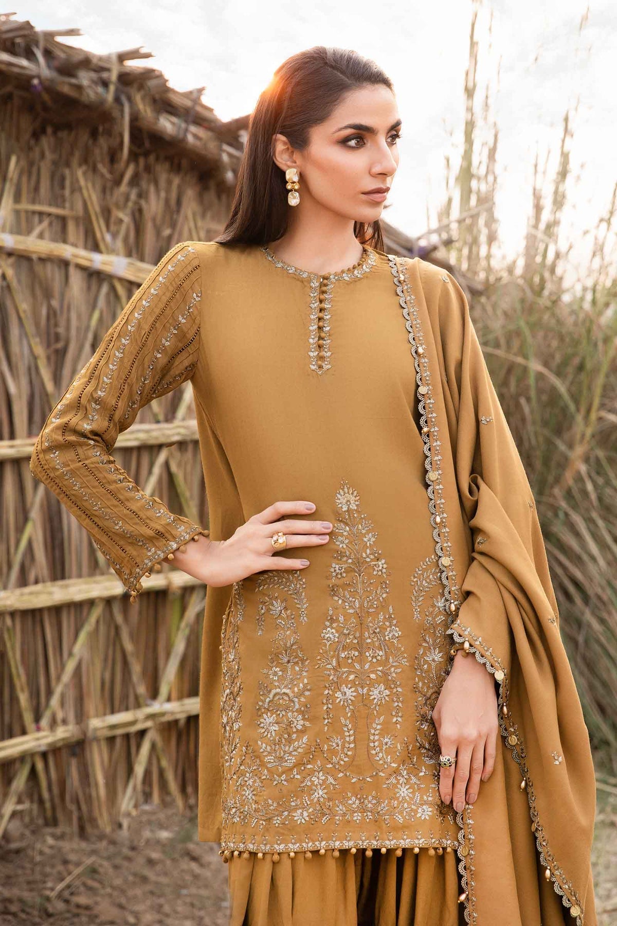 Maria.B 3 Piece Custom Stitched Suit - Mustard - LB289033