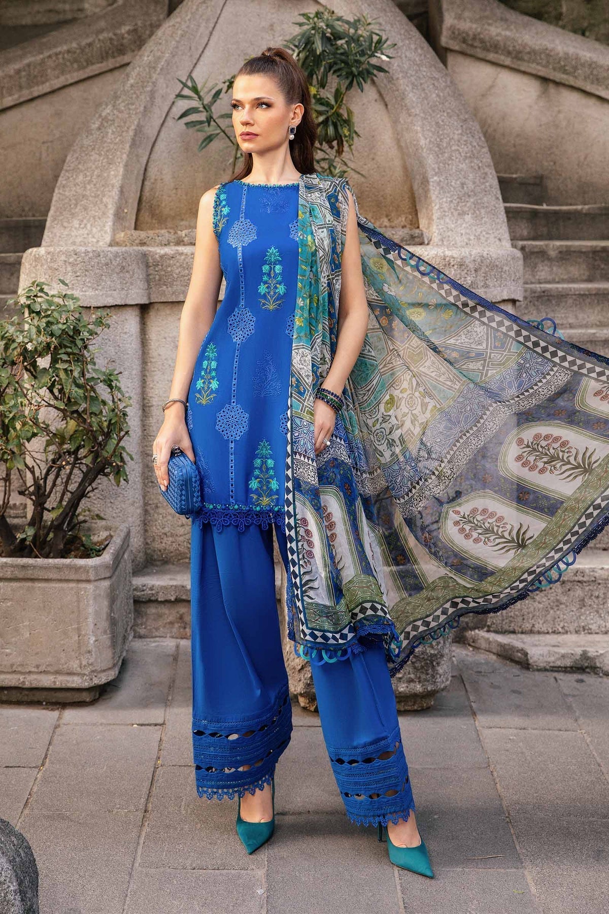 Maria.B 3 Piece Custom Stitched Suit - Blue - LB287899