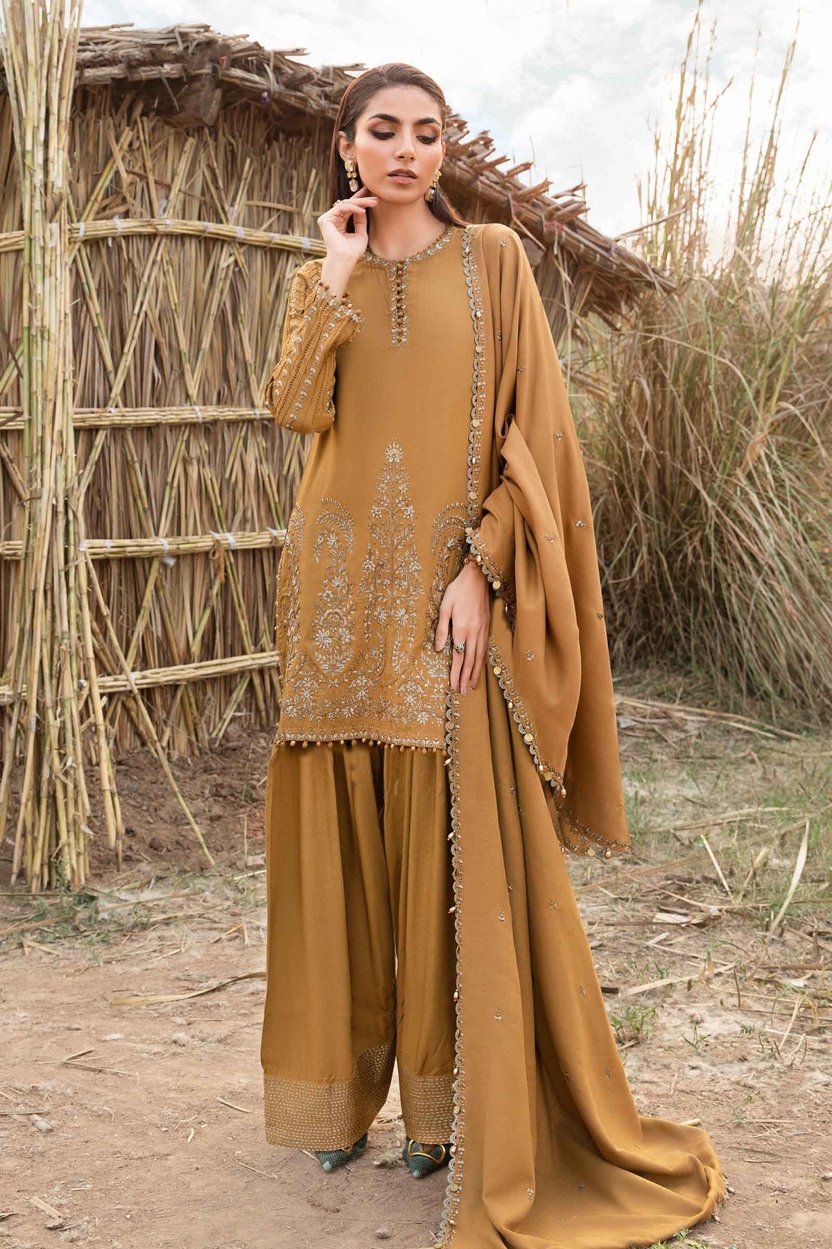 Maria.B 3 Piece Custom Stitched Suit - Mustard - LB289033