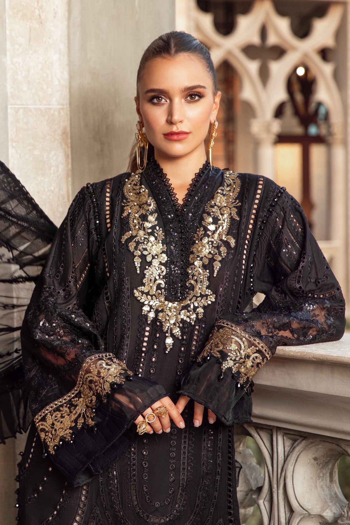 Maria.B 3 Piece Custom Stitched Suit - Black - LB286711