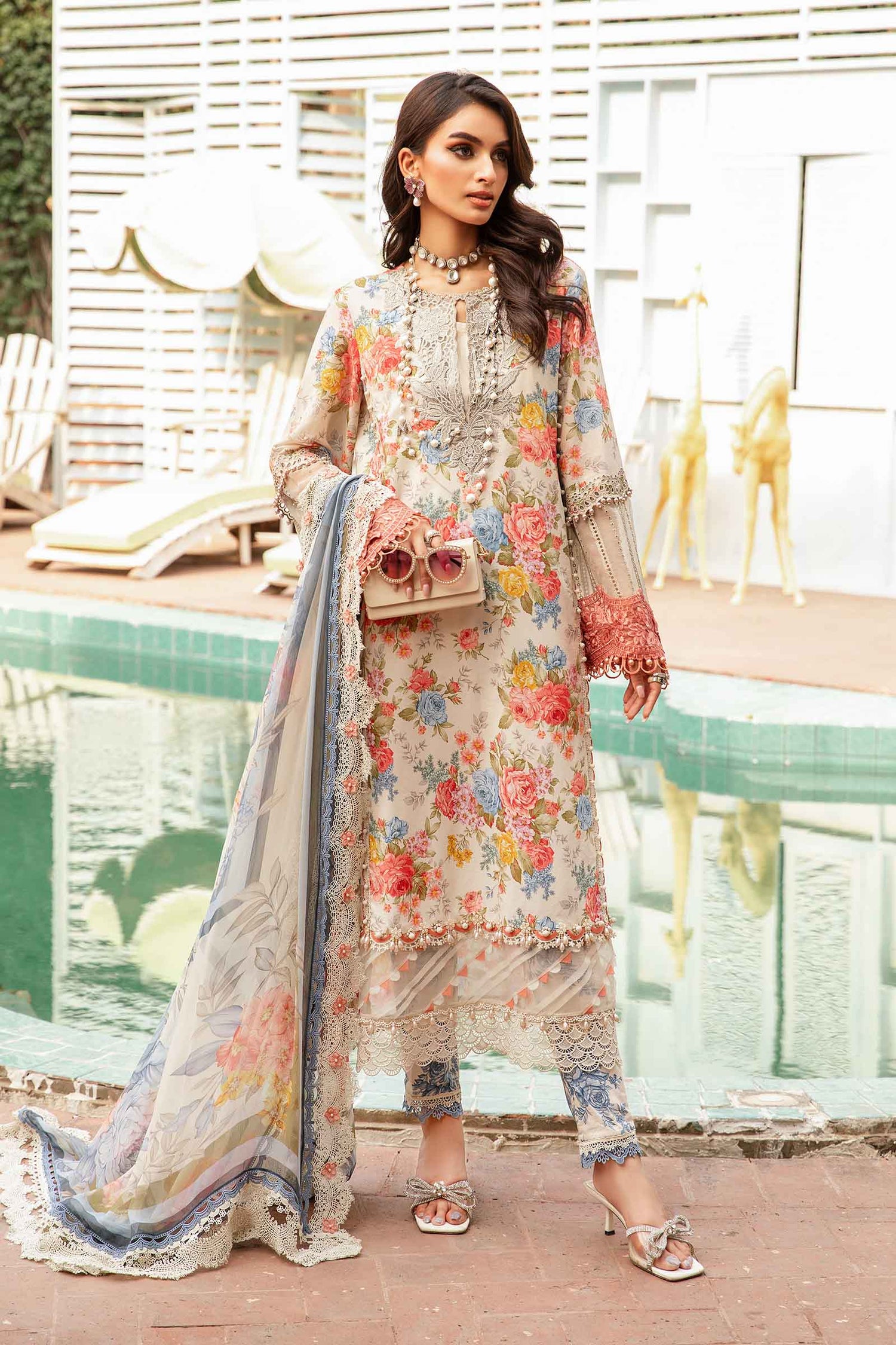 Maria.B 3 Piece Custom Stitched Suit - Beige - LB286791