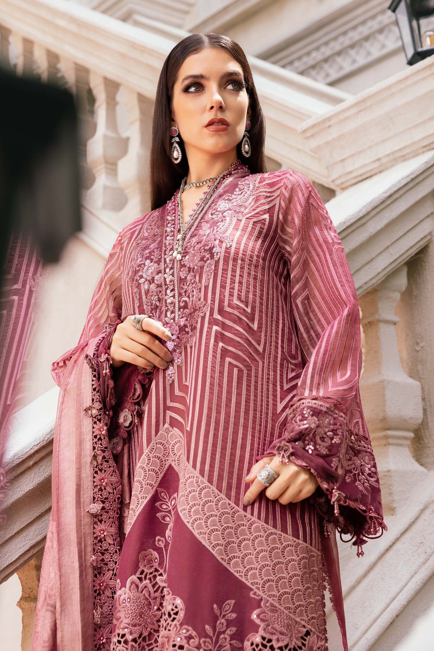 Maria.B 3 Piece Custom Stitched Suit - Pink - LB31242