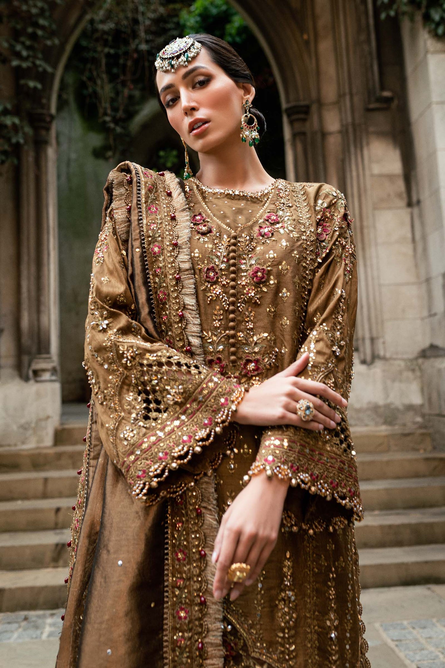 Maria.B 3 Piece Custom Stitched Suit - Brown - LB31083