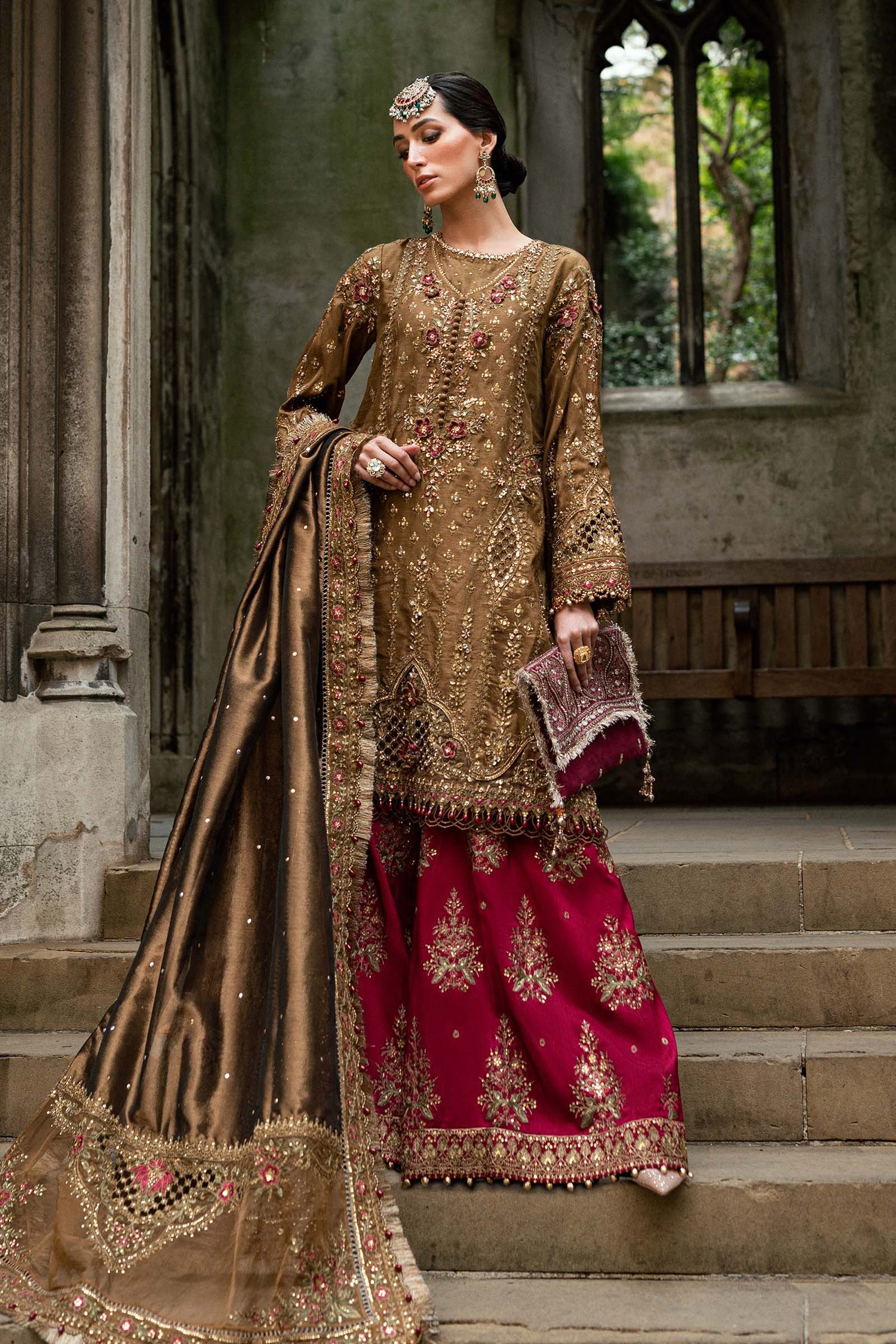 Maria.B 3 Piece Custom Stitched Suit - Brown - LB31083