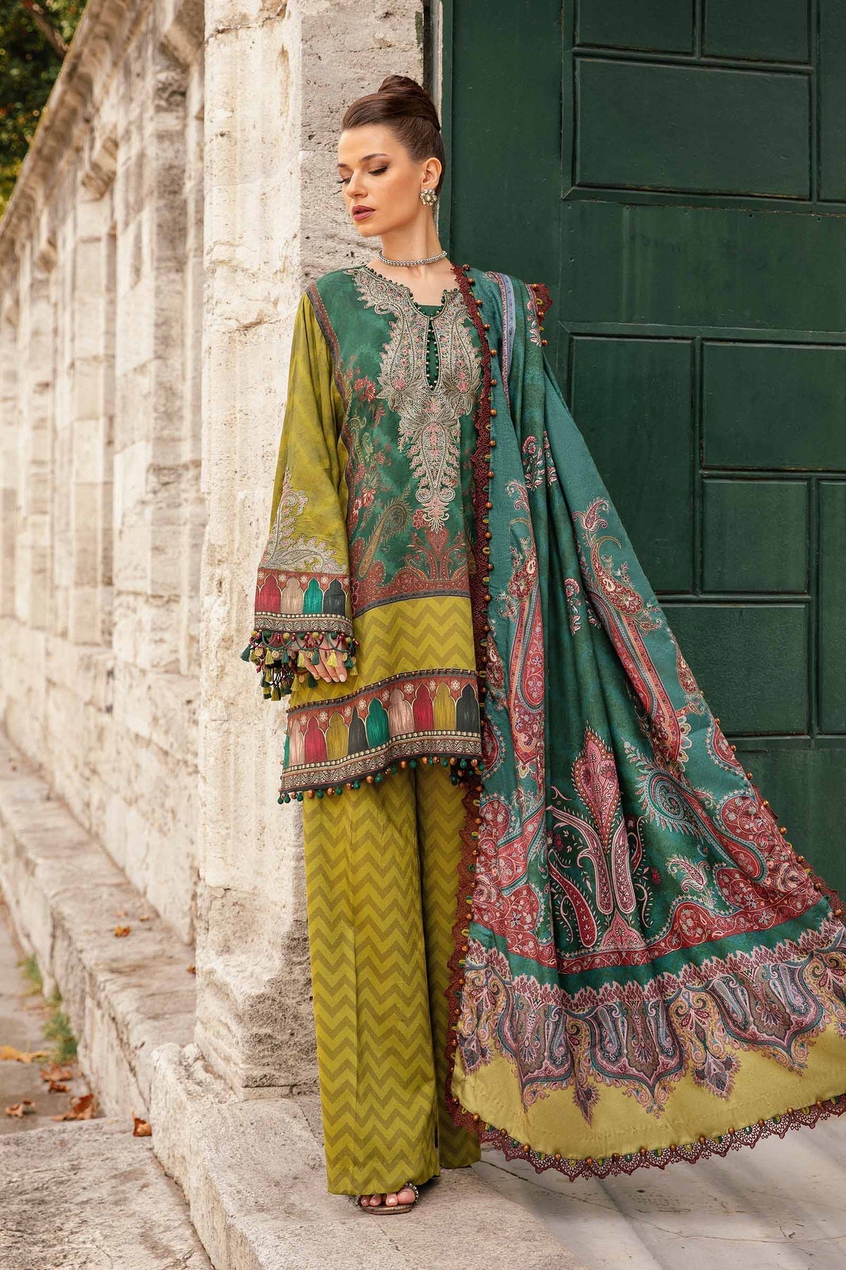 Maria.B 3 Piece Custom Stitched Suit - Green - LB287900