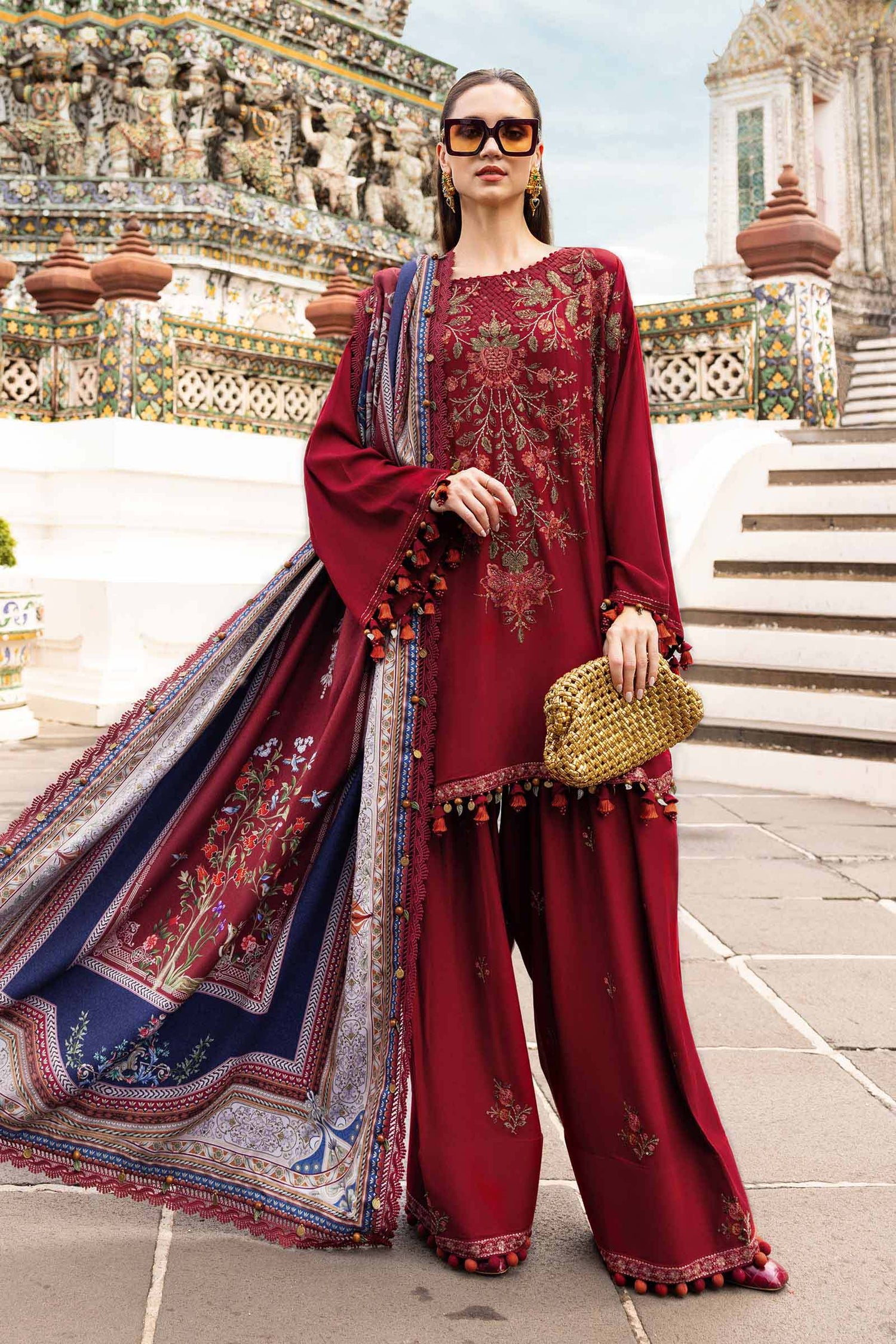 Maria.B 3 Piece Custom Stitched Suit - Maroon - LB31105