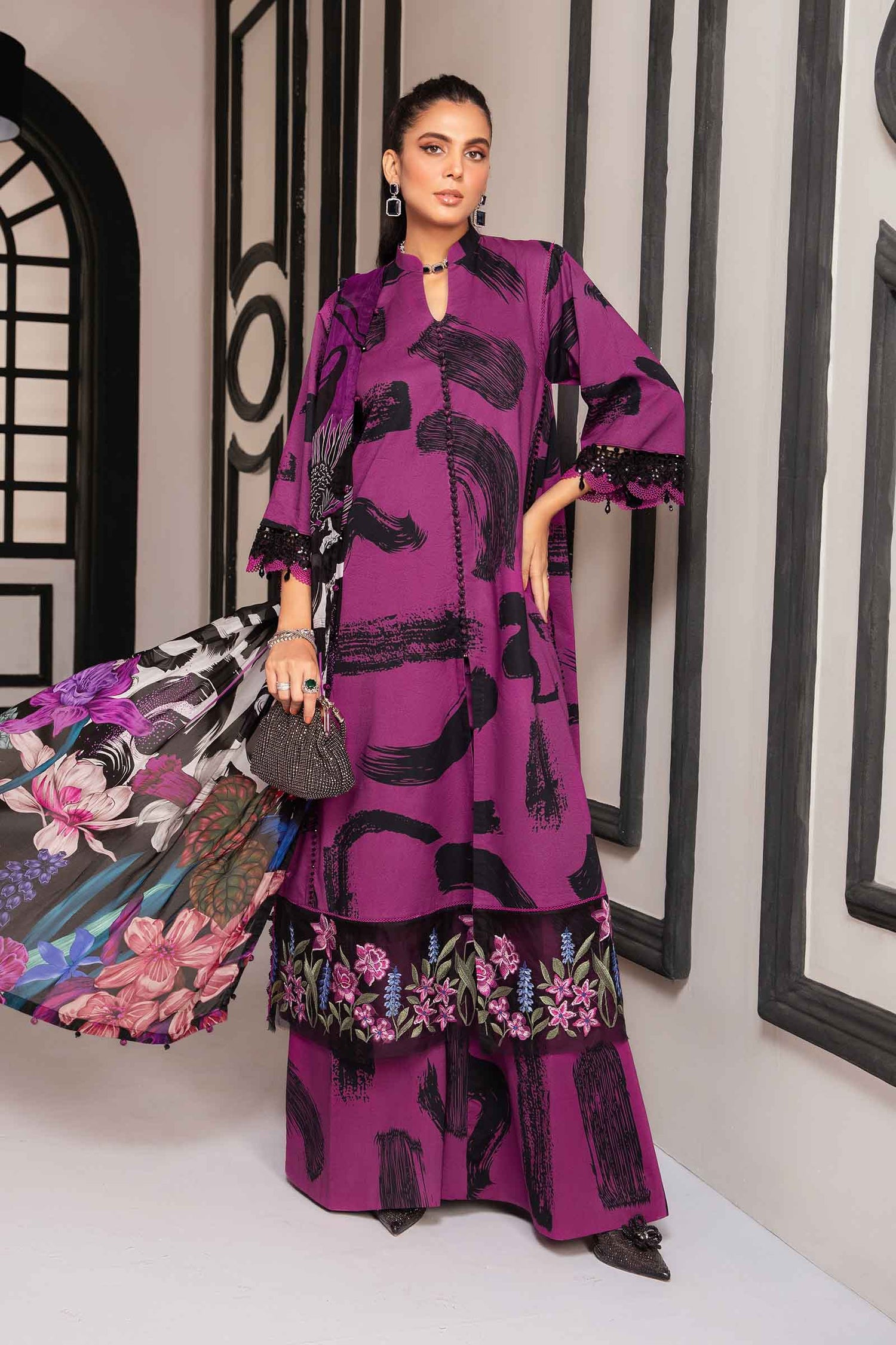 Maria.B 3 Piece Custom Stitched Suit - Purple - LB286805