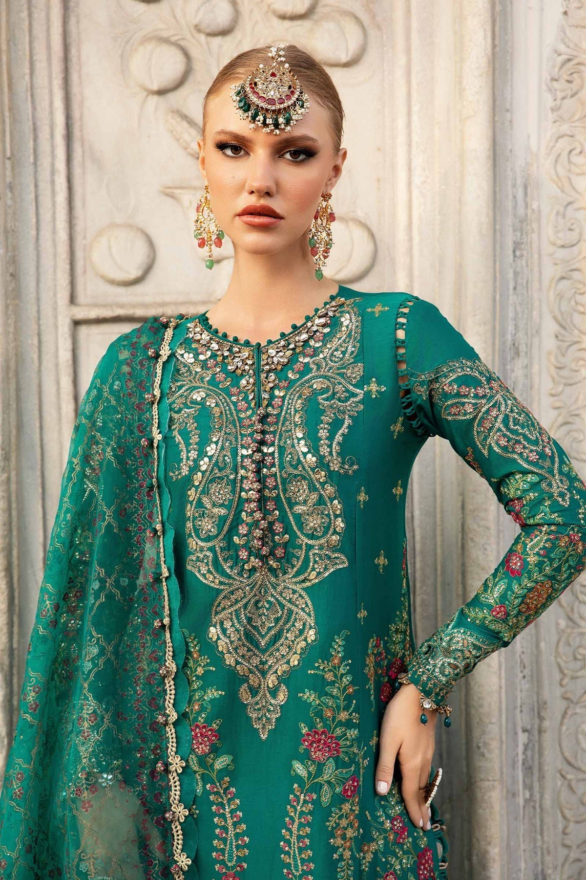 Maria.B 3 Piece Custom Stitched Suit - Green - LB288216