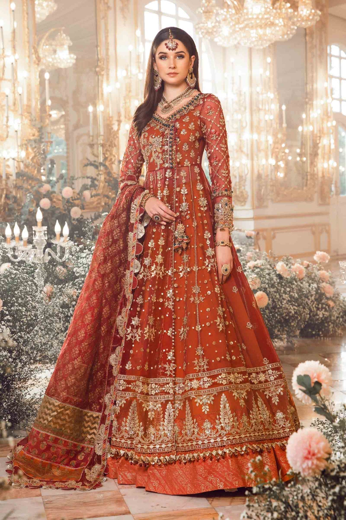 Maria.B 3 Piece Custom Stitched Suit - Maroon - LB285166