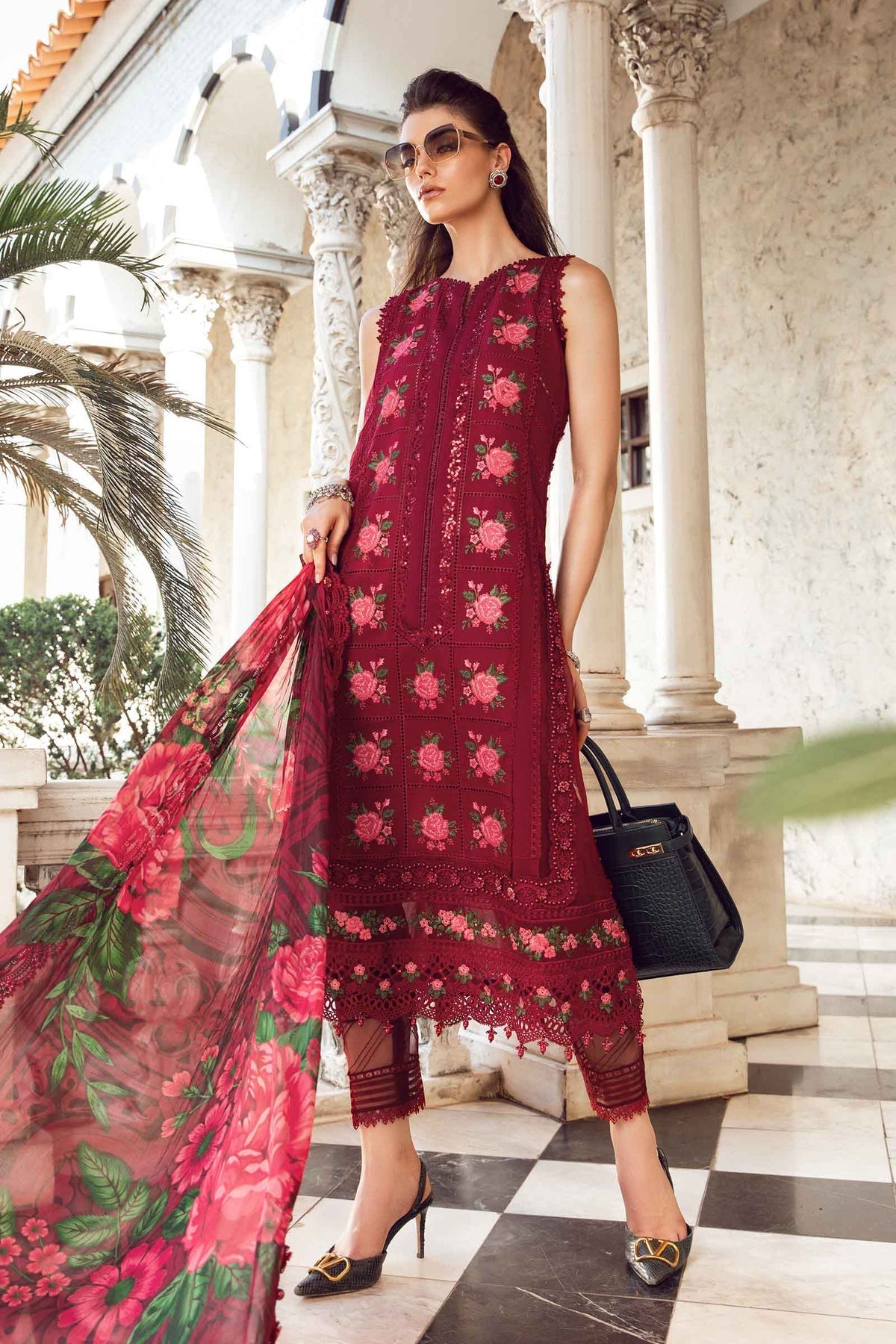 Maria.B 3 Piece Custom Stitched Suit - Red - LB286704