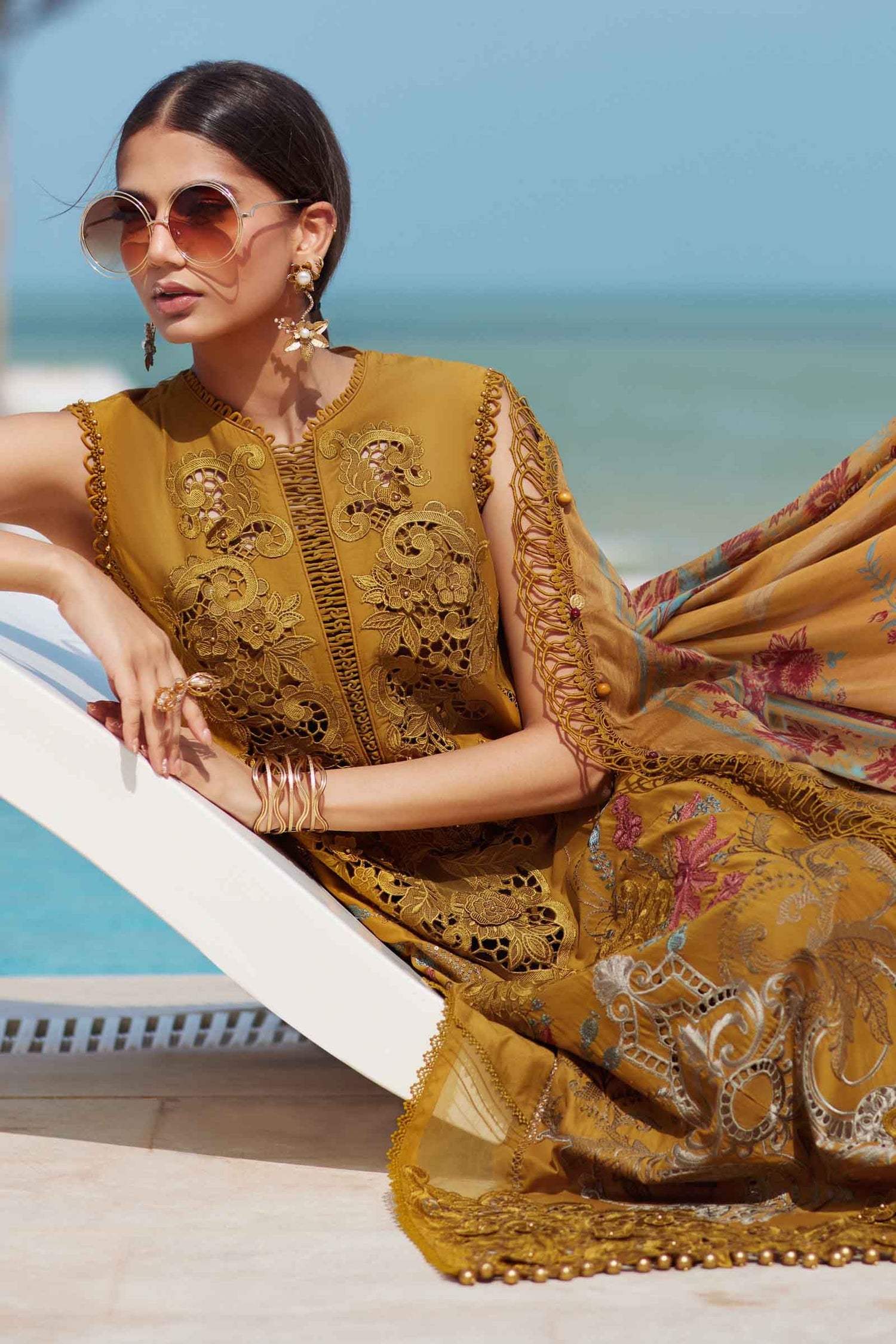 Maria.B 3 Piece Custom Stitched Suit - Mustard - LB30295
