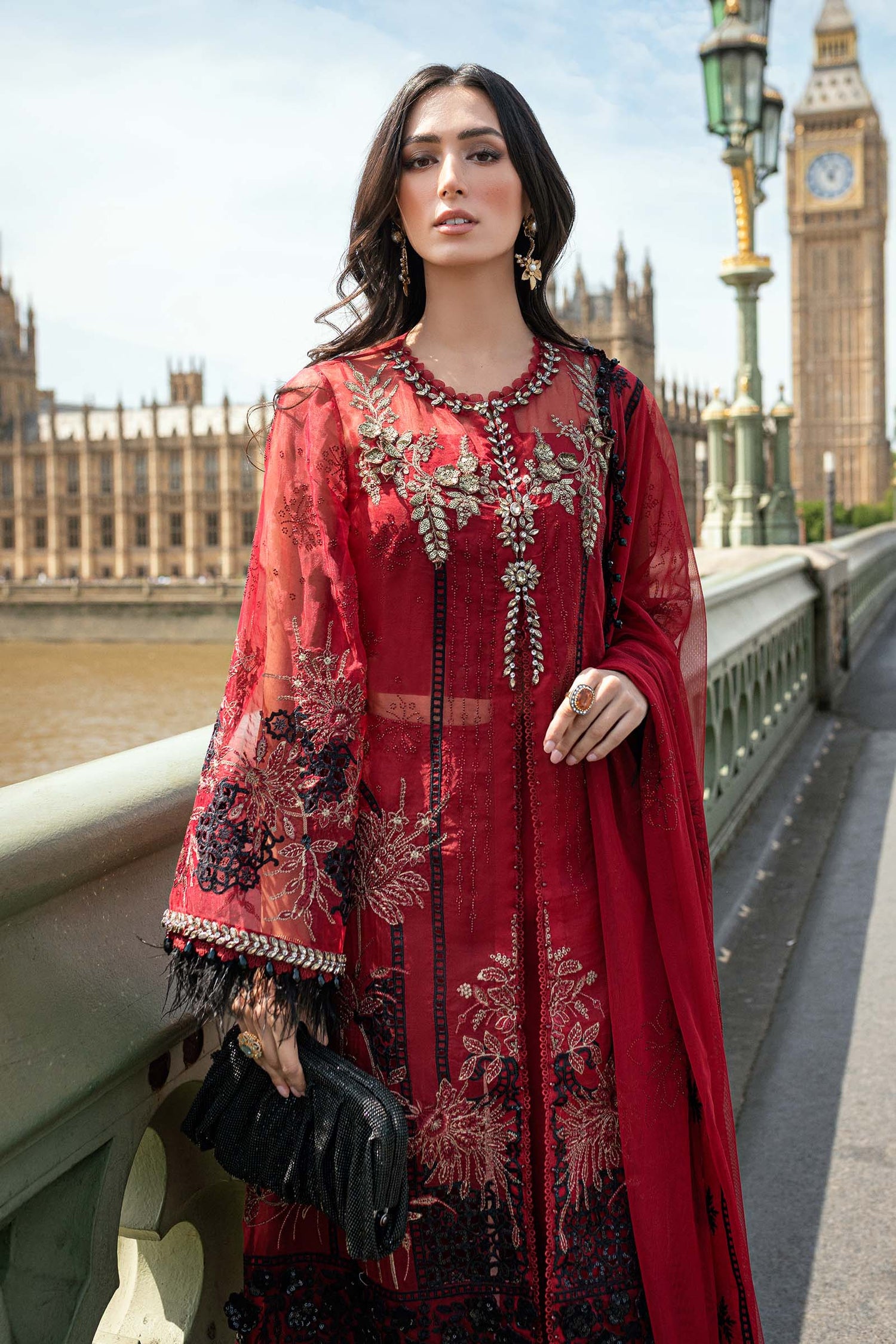 Maria.B 3 Piece Custom Stitched Suit - Red - LB31087