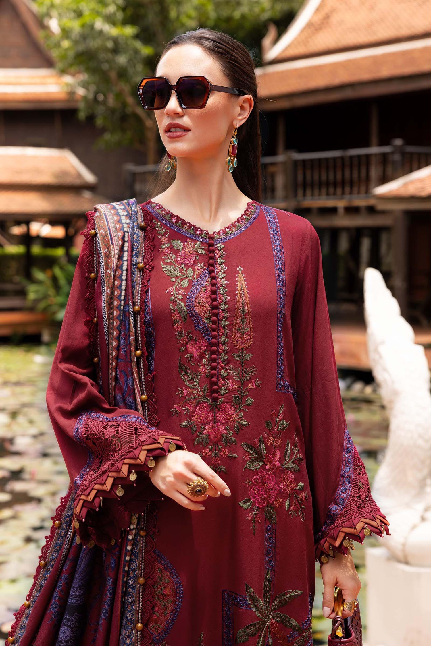 Maria.B 3 Piece Custom Stitched Suit - Maroon - LB31107