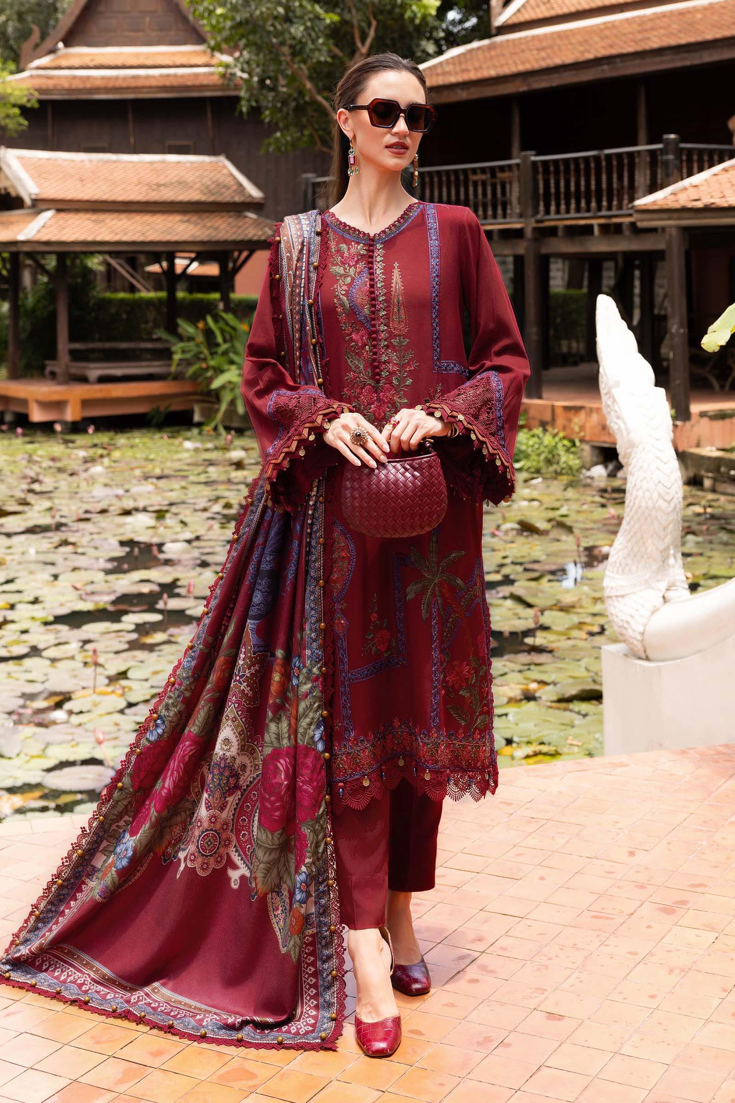 Maria.B 3 Piece Custom Stitched Suit - Maroon - LB31107