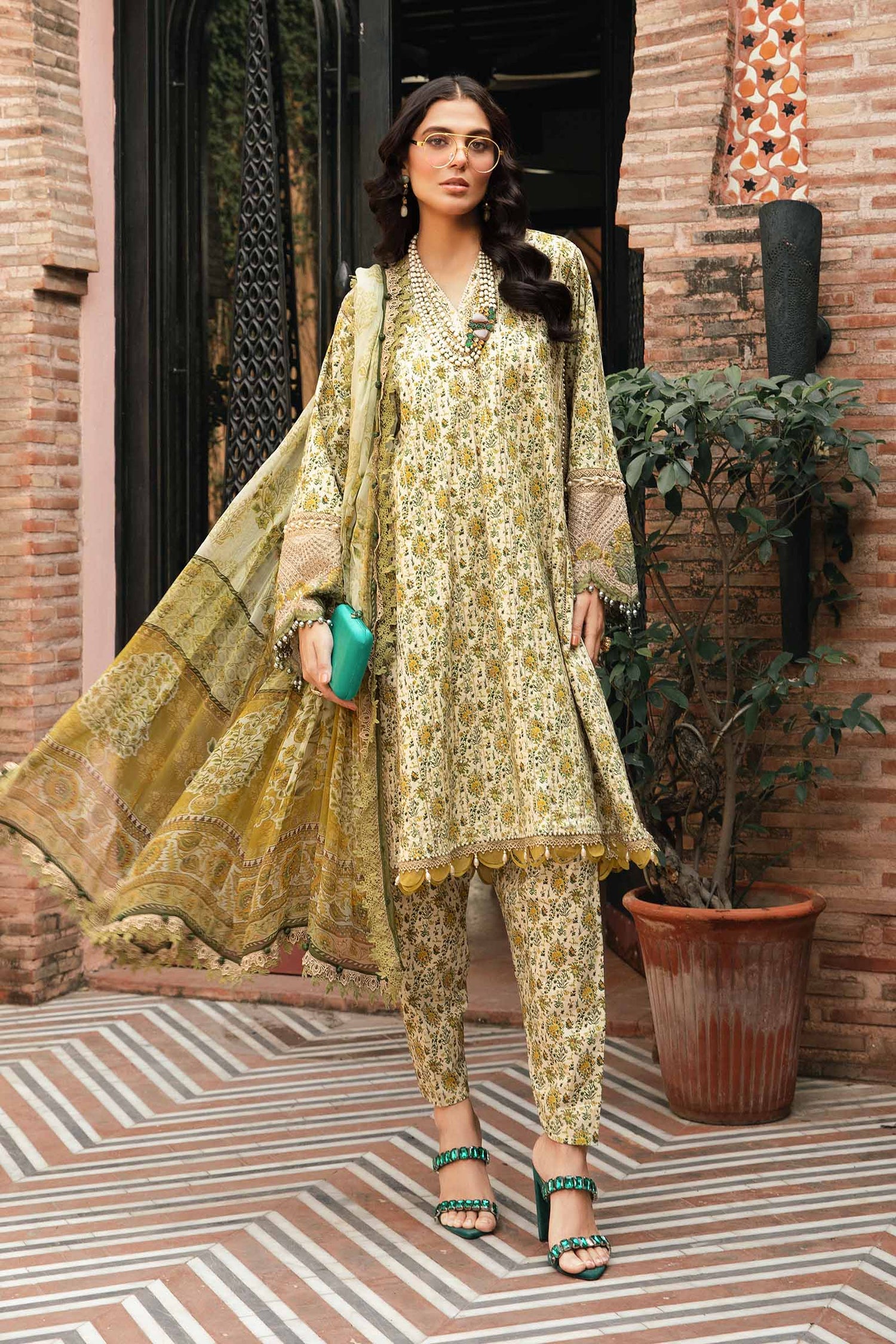 Maria.B 3 Piece Custom Stitched Suit - Green - LB286795