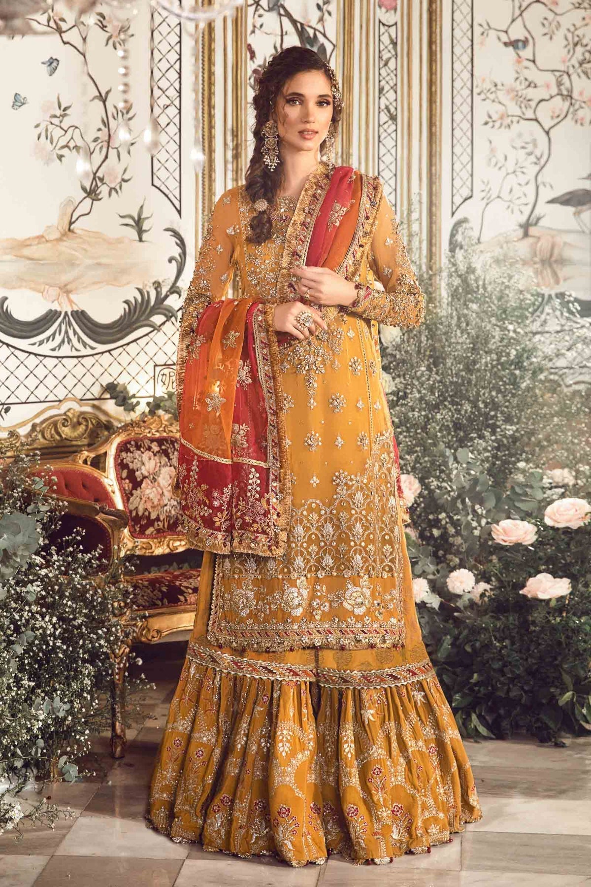 Maria.B 3 Piece Custom Stitched Suit - Mustard - LB285167