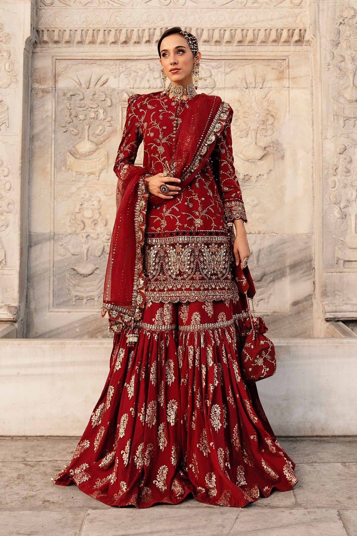 Maria.B 3 Piece Custom Stitched Suit - Maroon - LB288211