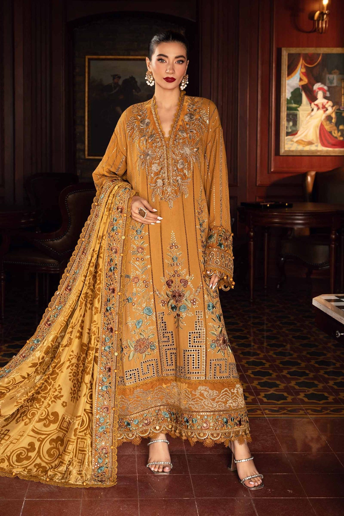 Maria.B 3 Piece Custom Stitched Suit - Mustard - LB288234