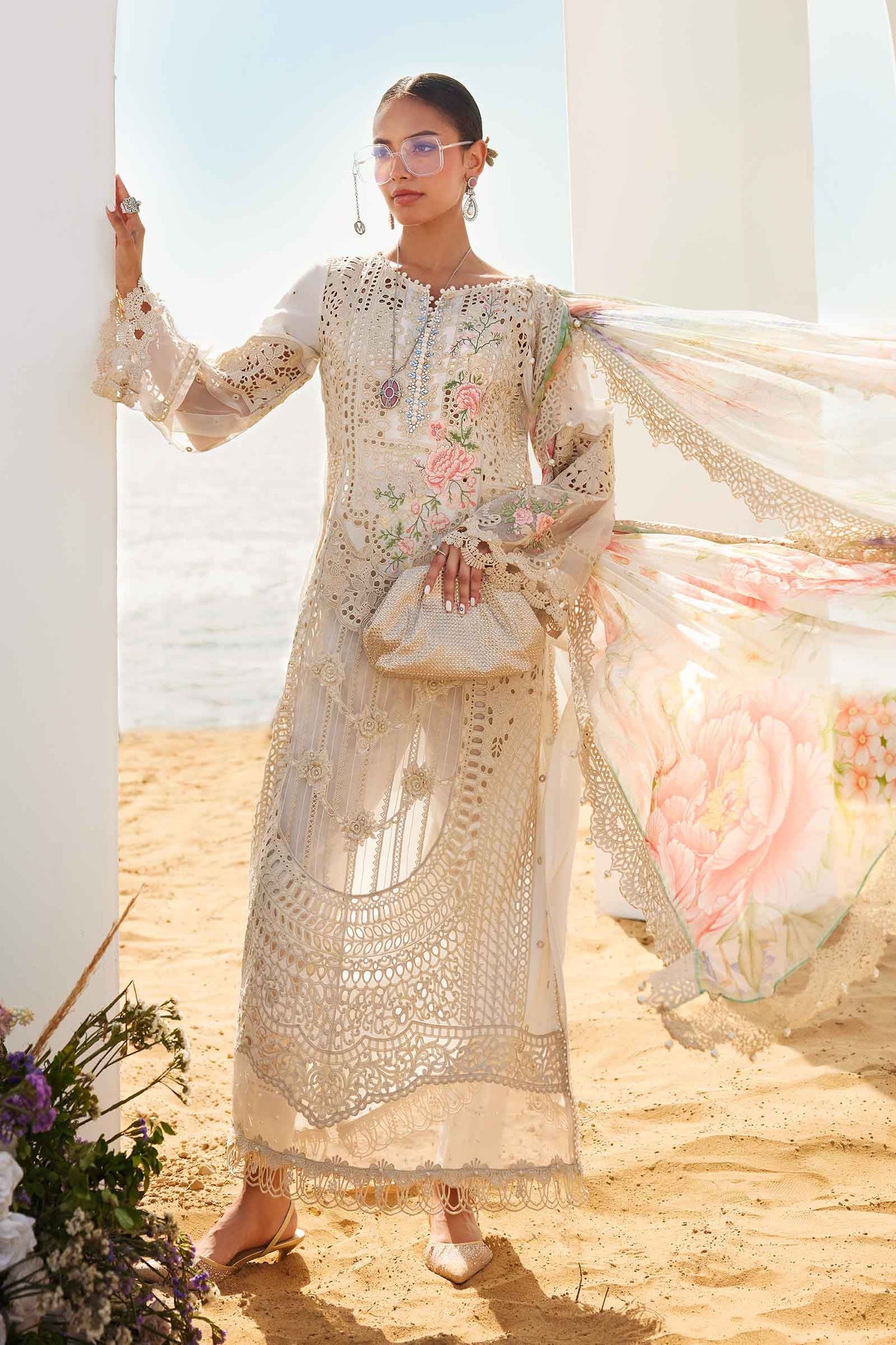 Maria.B 3 Piece Custom Stitched Suit - Off-White - LB30296