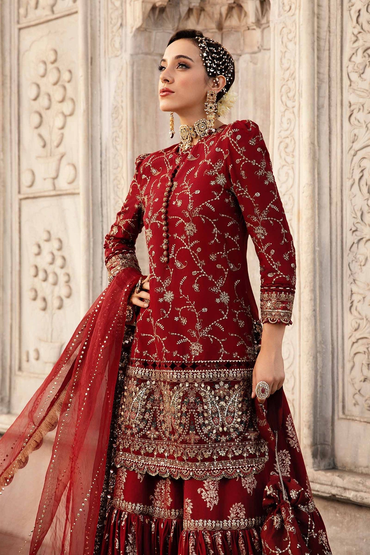 Maria.B 3 Piece Custom Stitched Suit - Maroon - LB288211