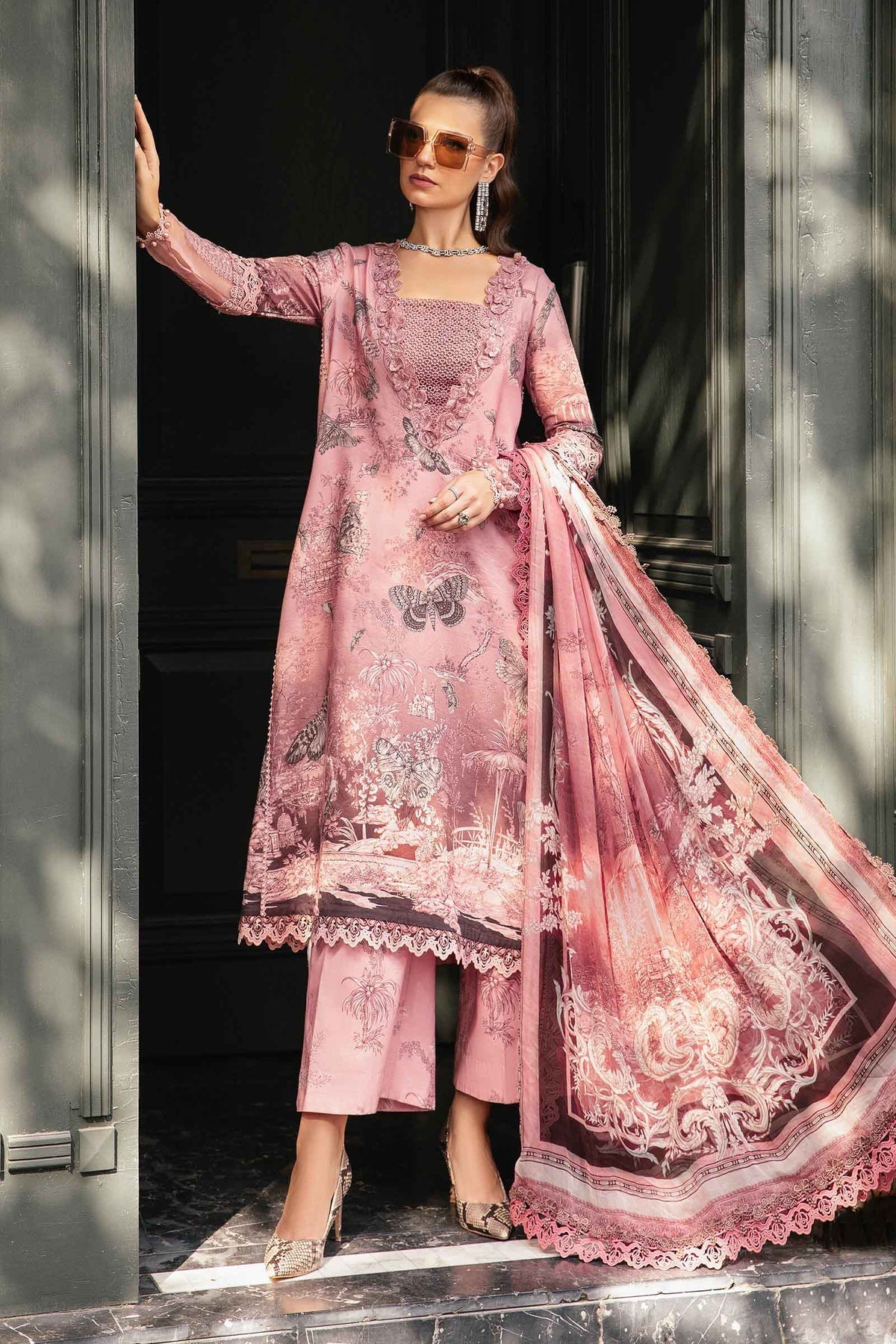 Maria.B 3 Piece Custom Stitched Suit - Pink - LB287910