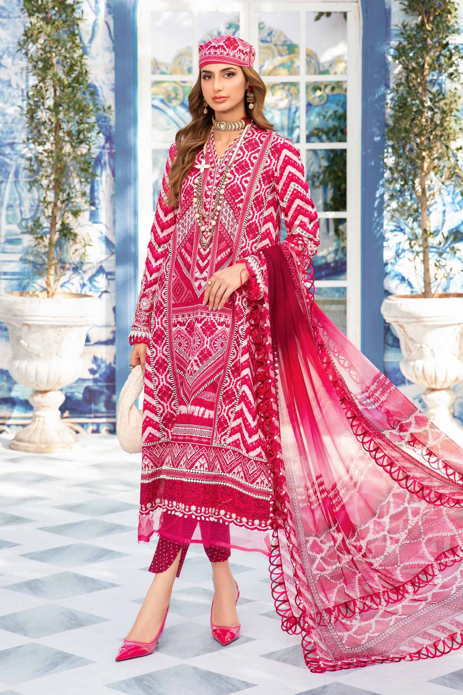 Maria.B 3 Piece Custom Stitched Suit - Pink - LB286796