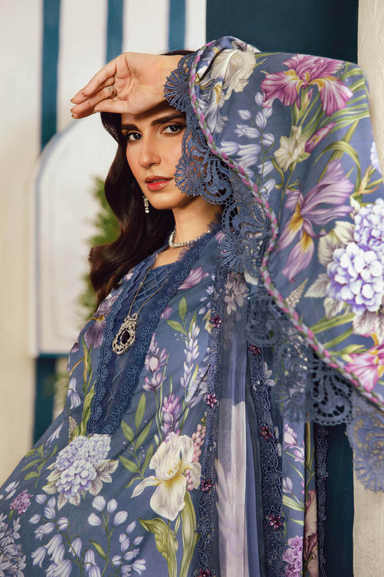 strapless open back dress MARIA.B Beige Embroidered Pakistani Lawn Suit D-2502-A