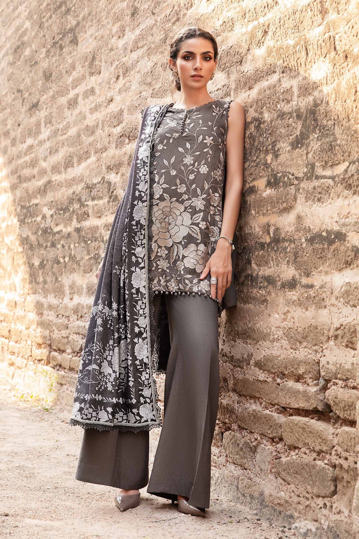 Maria.B 3 Piece Custom Stitched Suit - Gray - LB289039