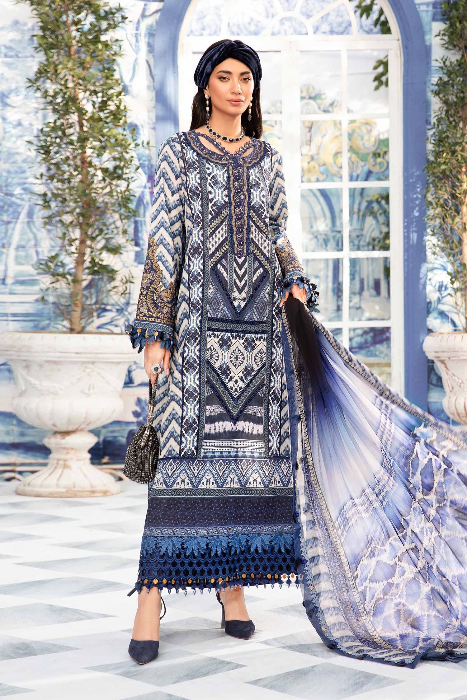 Maria.B 3 Piece Custom Stitched Suit - Blue - LB286797