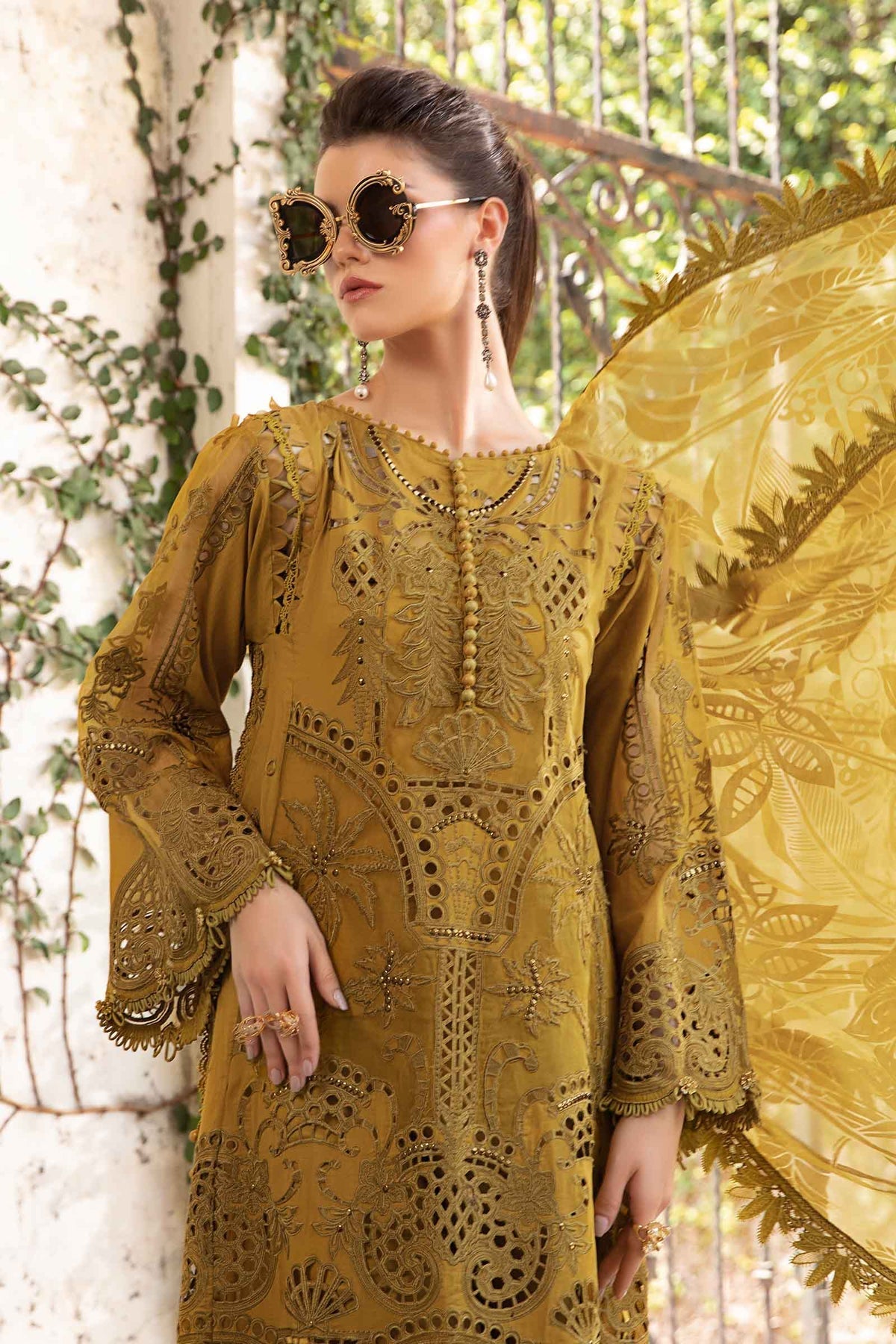 Maria.B 3 Piece Custom Stitched Suit - Mustard - LB286712