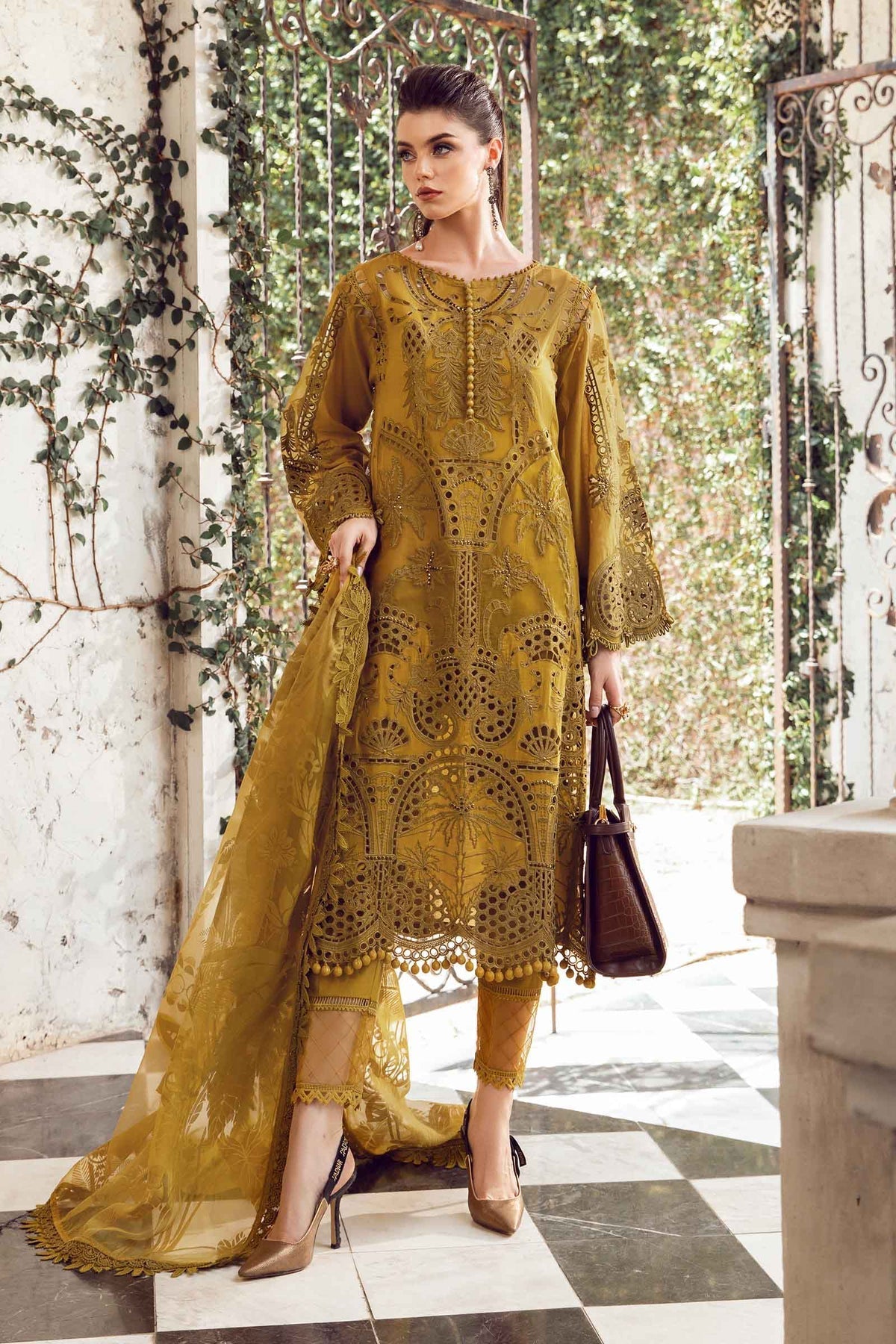 Maria.B 3 Piece Custom Stitched Suit - Mustard - LB286712