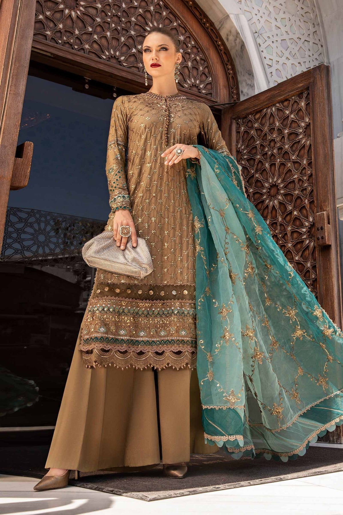 Maria.B 3 Piece Custom Stitched Suit - Brown - LB288210