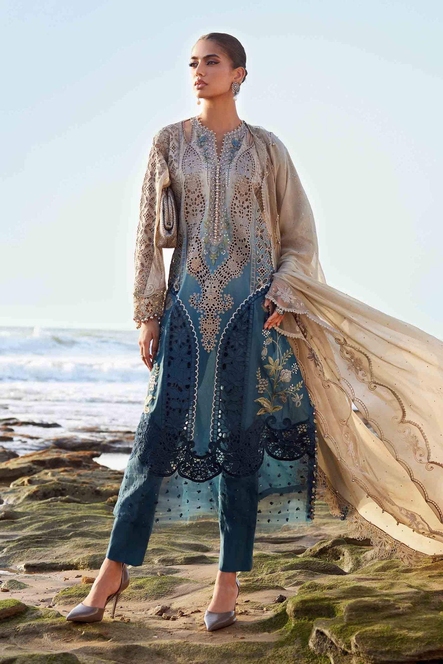 Maria.B 3 Piece Custom Stitched Suit - Beige - LB30299