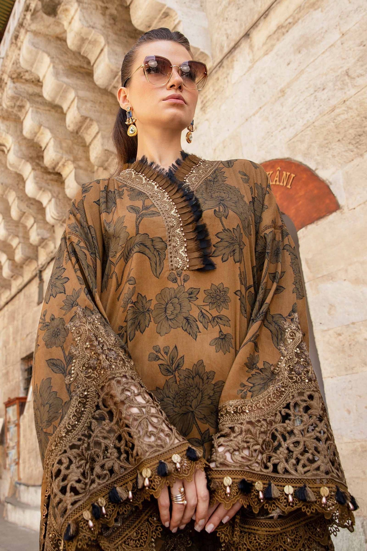 Maria.B 3 Piece Custom Stitched Suit - Brown - LB287896