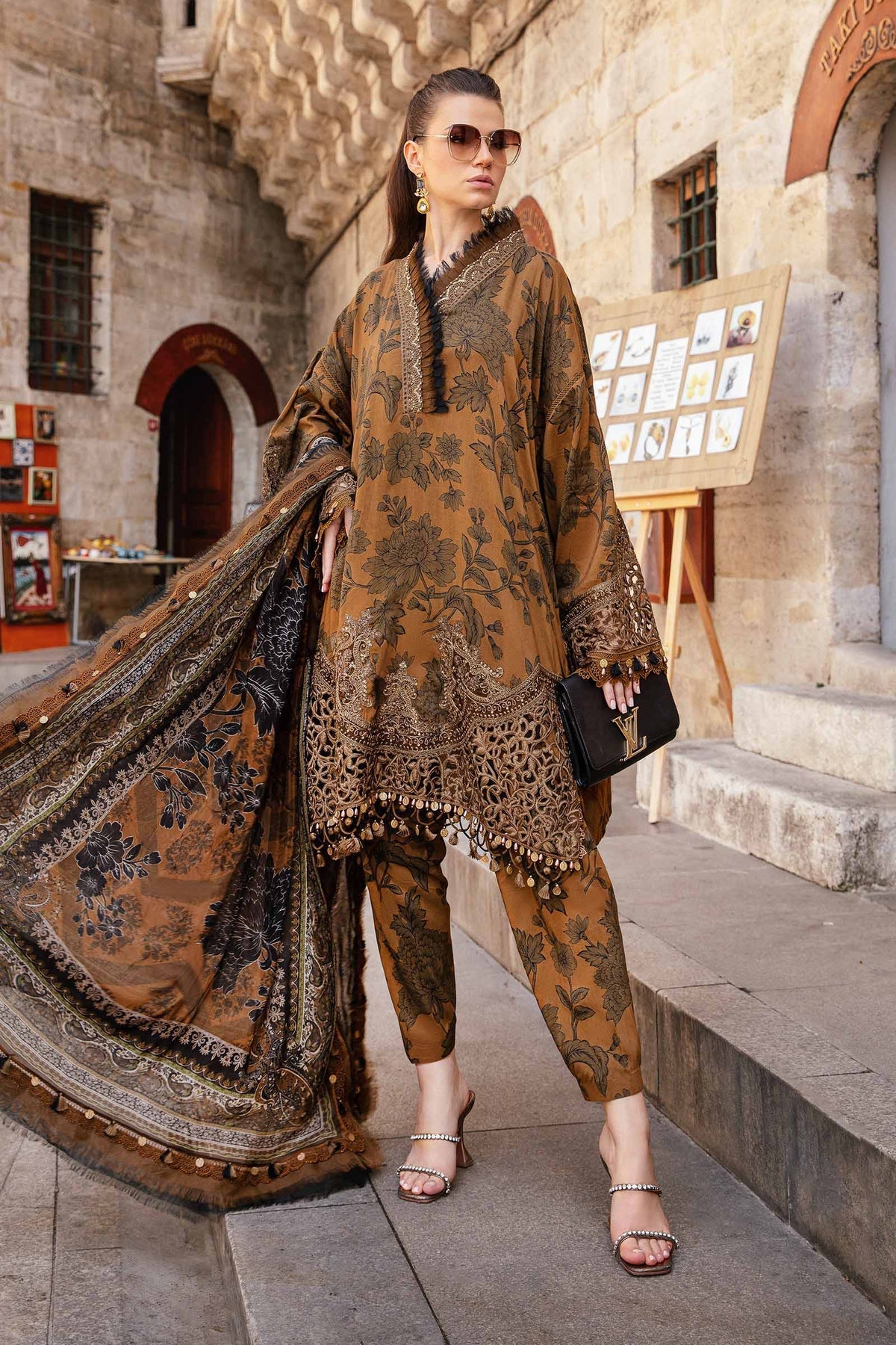 Maria.B 3 Piece Custom Stitched Suit - Brown - LB287896