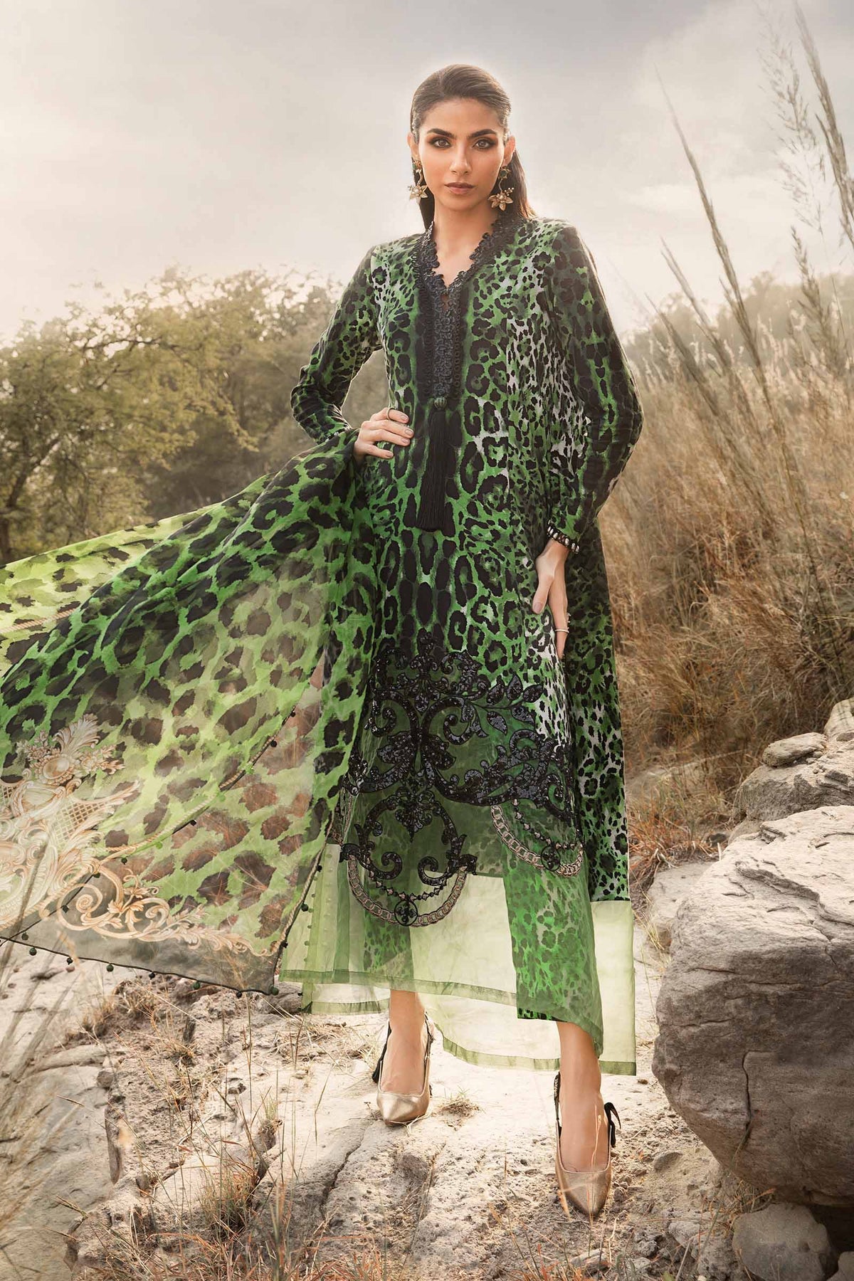 Maria.B 3 Piece Custom Stitched Suit - Green - LB289040