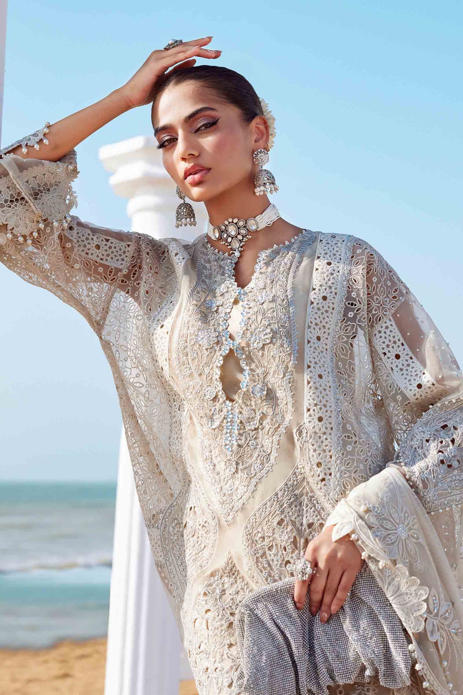 Maria.B 3 Piece Custom Stitched Suit - Off-White - LB30300