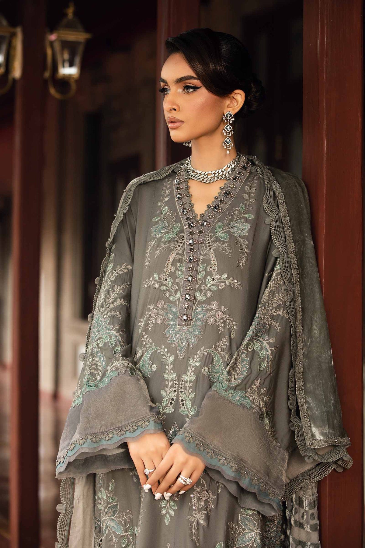 Maria.B 3 Piece Custom Stitched Suit - Gray - LB288235