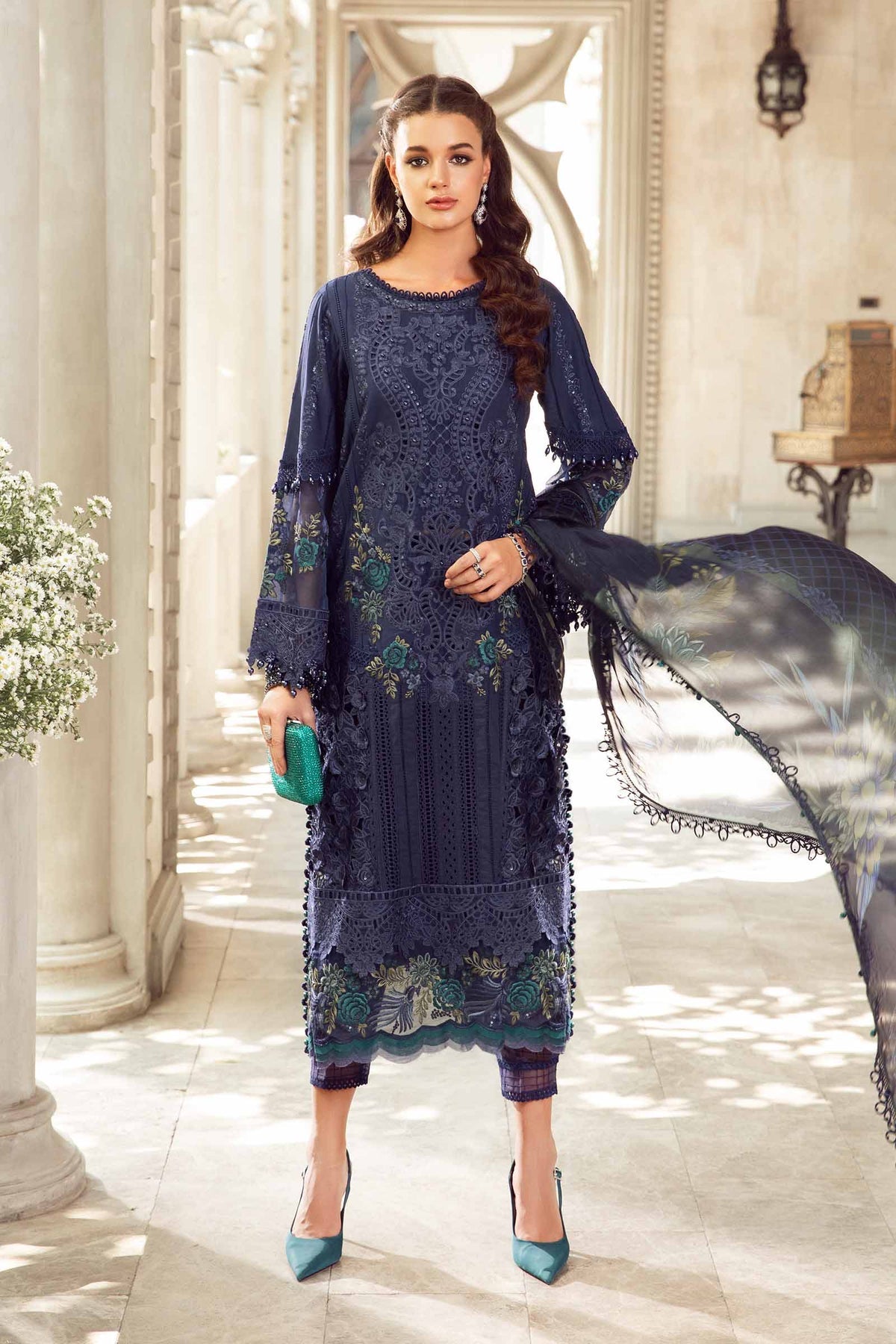 Maria.B 3 Piece Custom Stitched Suit - Blue - LB286709