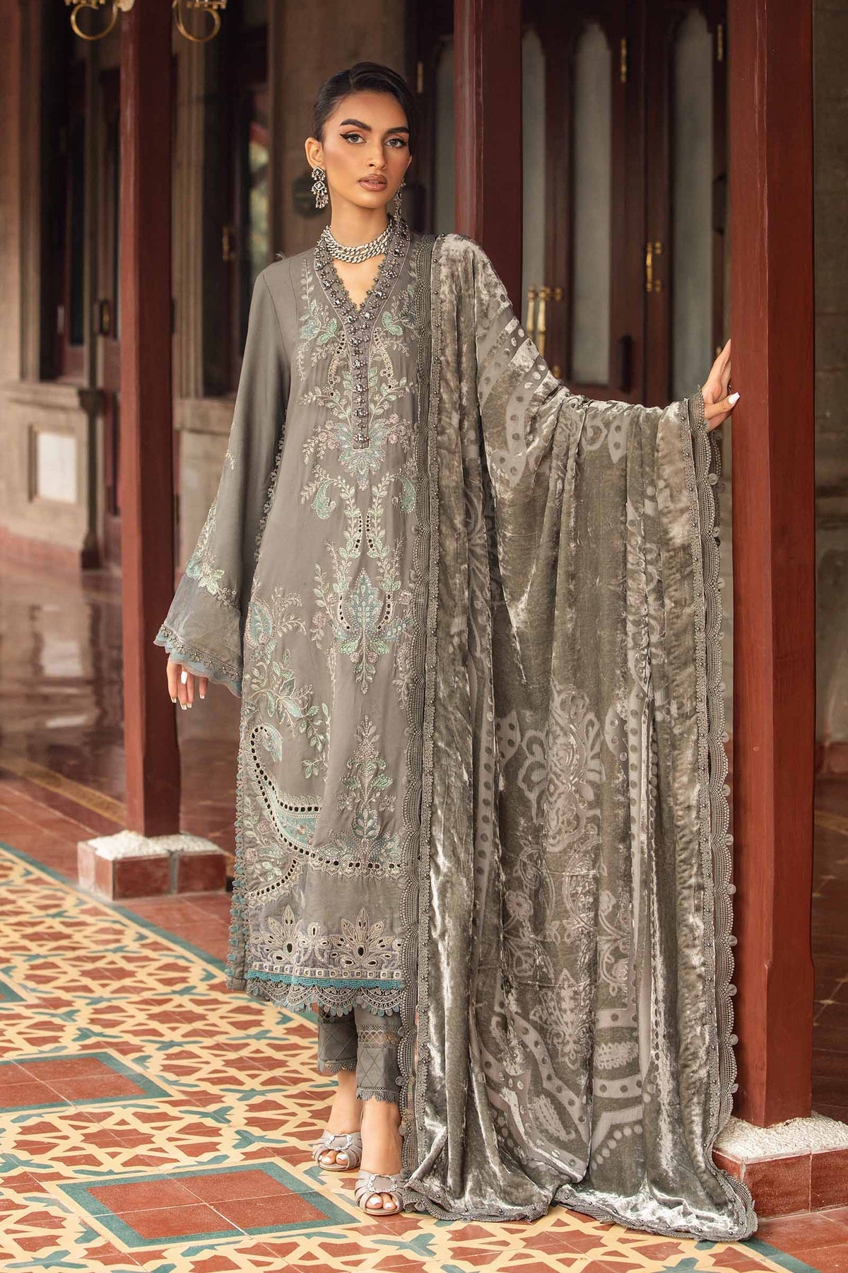 Maria.B 3 Piece Custom Stitched Suit - Gray - LB288235