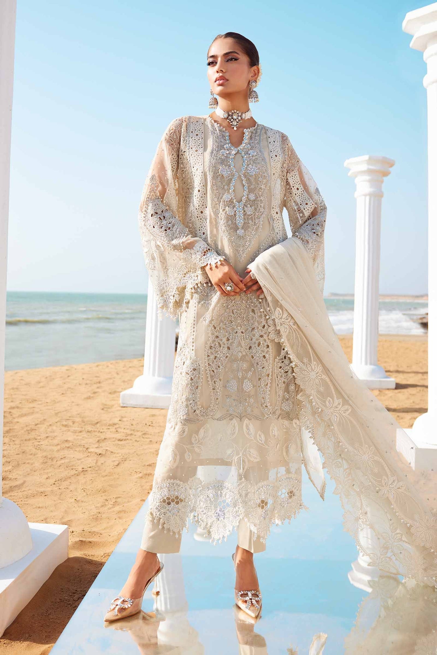 Maria.B 3 Piece Custom Stitched Suit - Off-White - LB30300