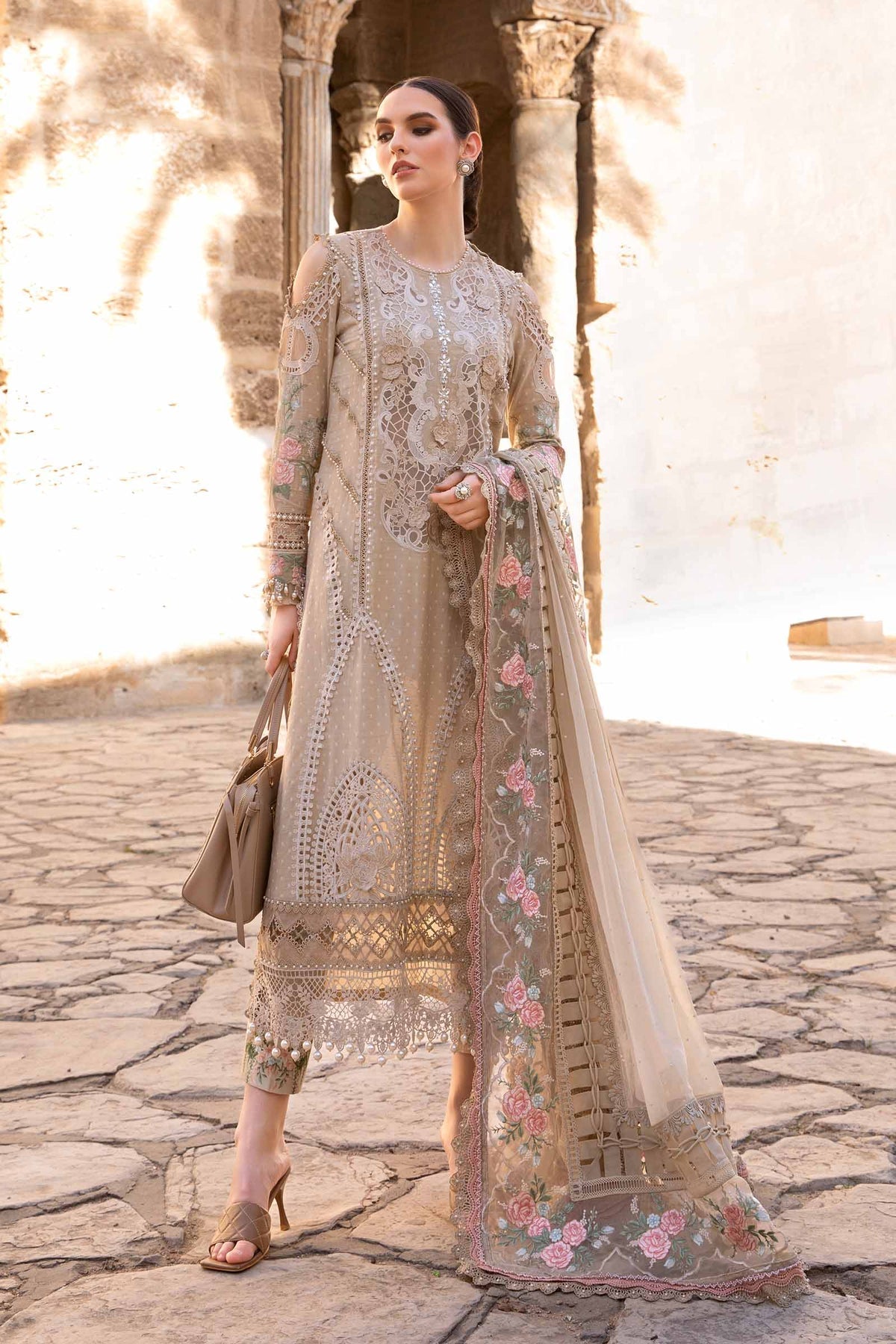 Maria.B 3 Piece Custom Stitched Suit - Beige - LB286423