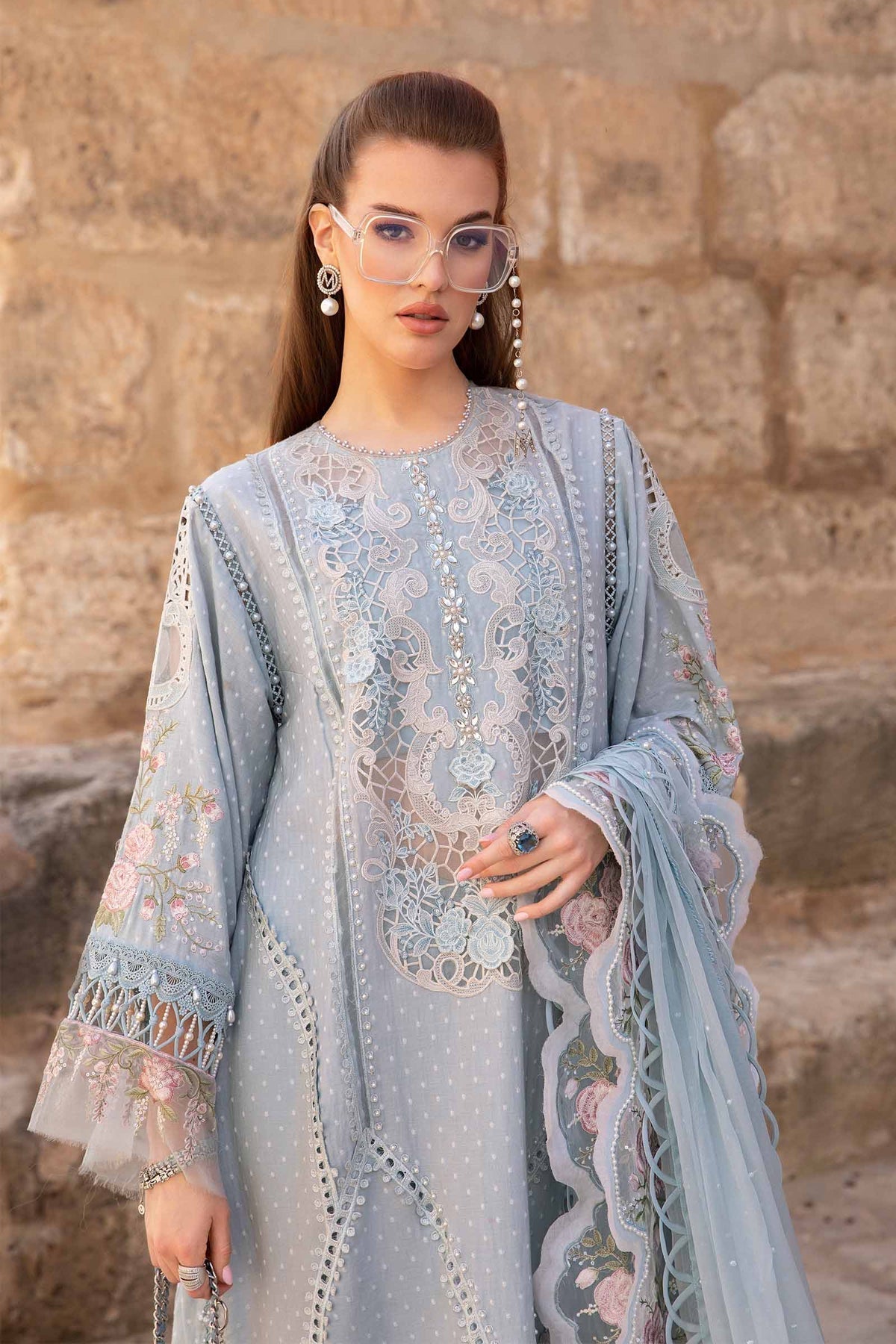 Maria.B 3 Piece Custom Stitched Suit - Blue - LB286422