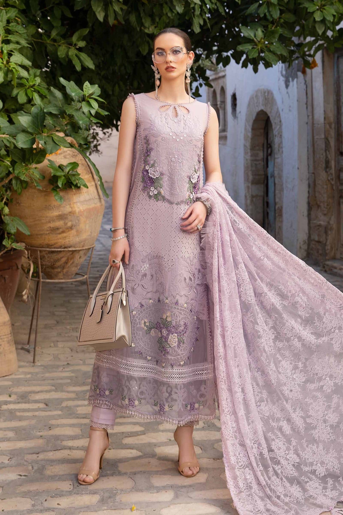 Maria.B 3 Piece Custom Stitched Suit - Purple - LB286425