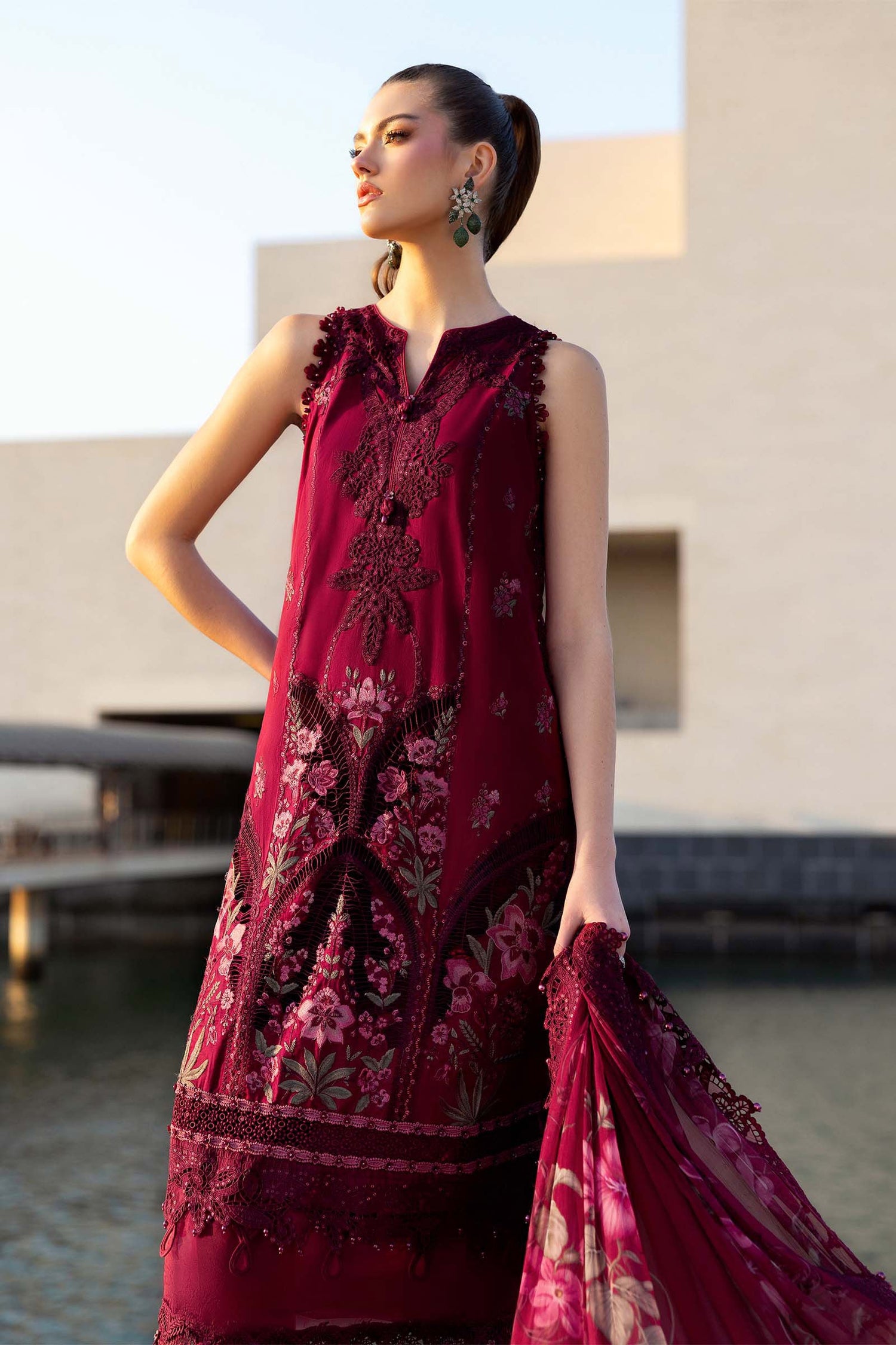 Maria.B 3 Piece Custom Stitched Suit - Maroon - LB31432