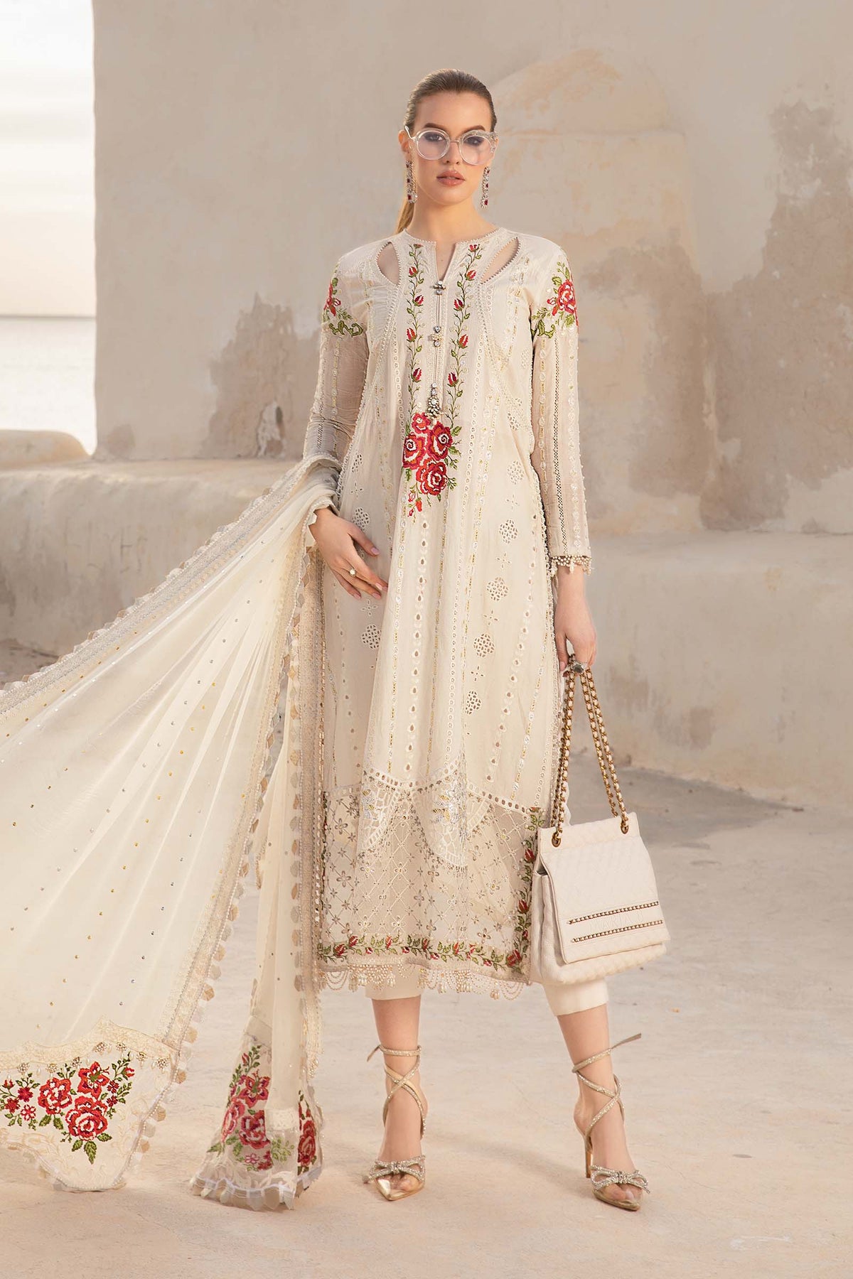 Maria.B 3 Piece Custom Stitched Suit - Off-White - LB286427