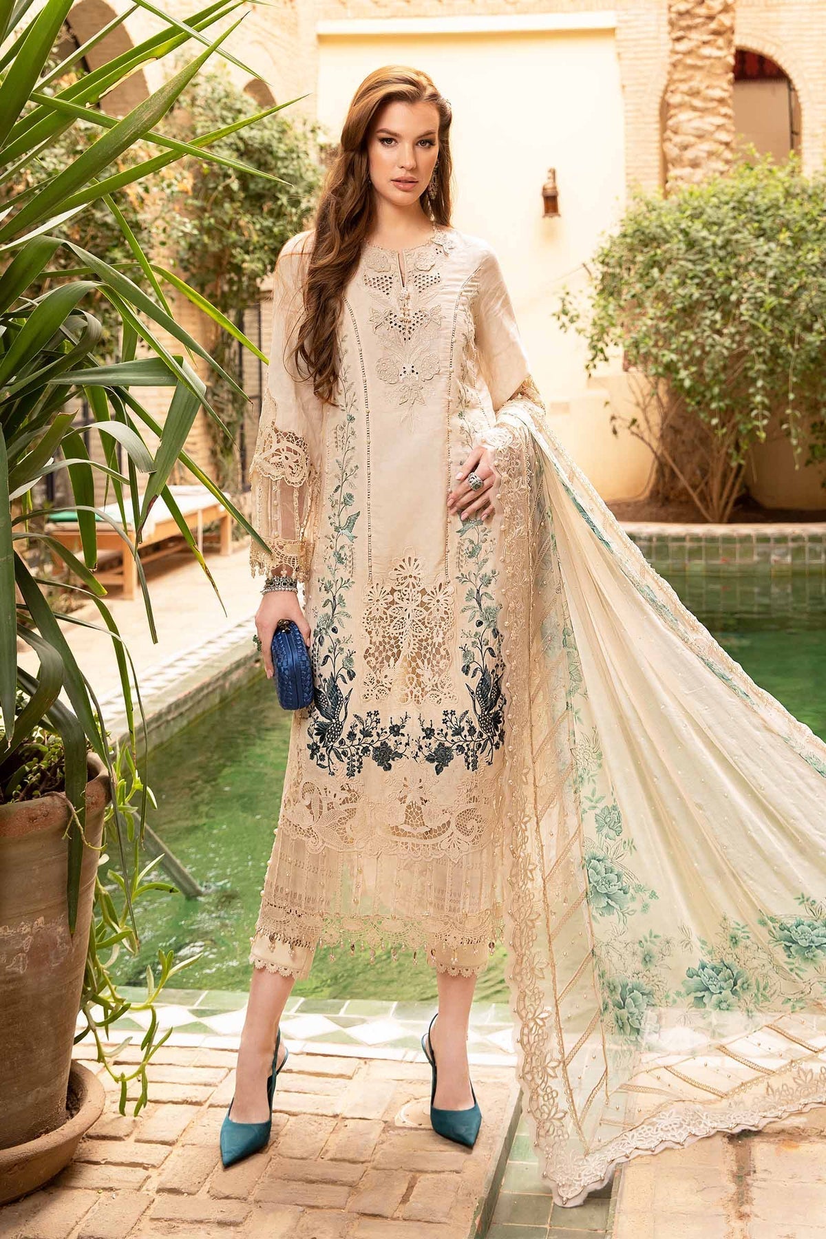 Maria.B 3 Piece Custom Stitched Suit - Beige - LB286435