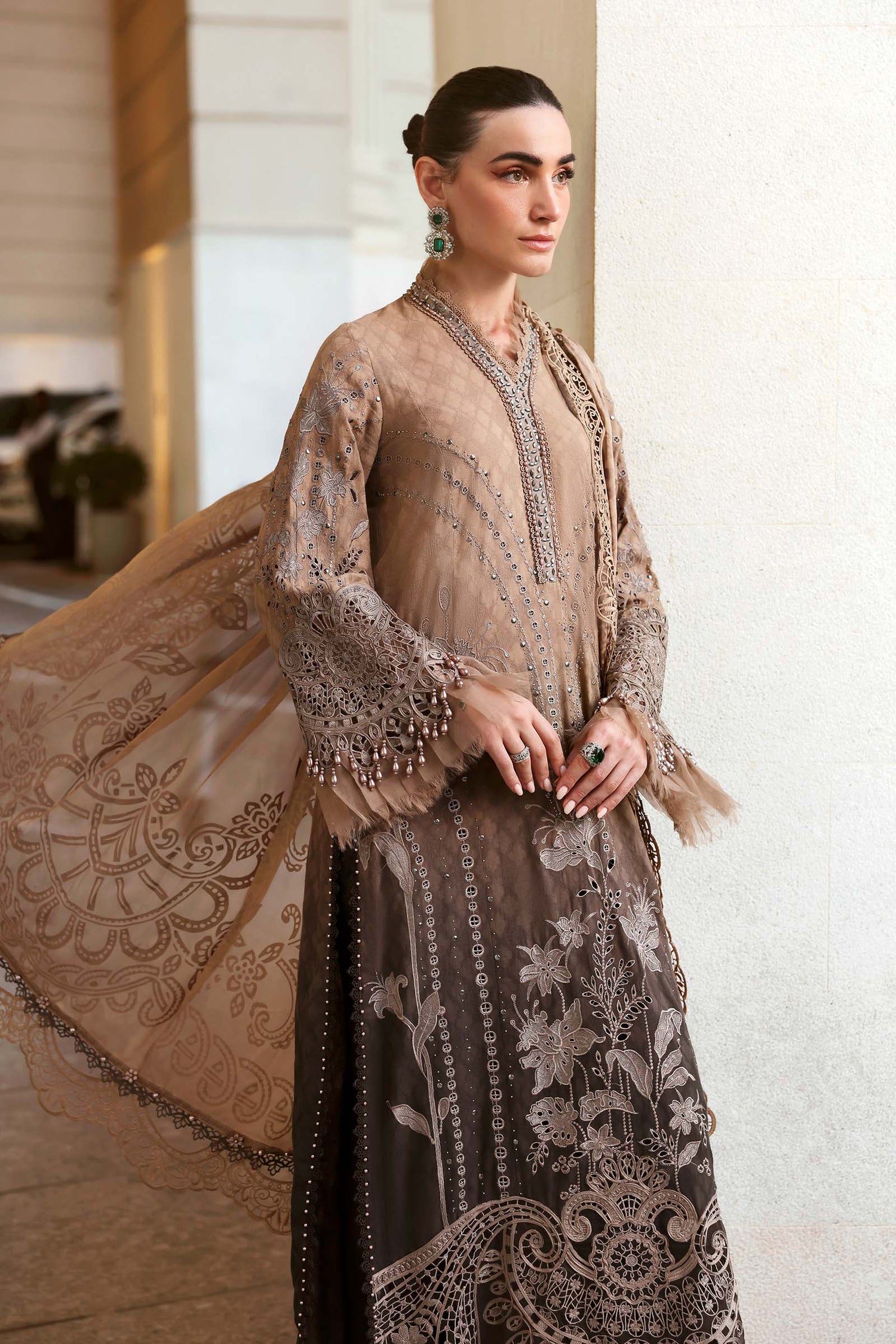Maria.B 3 Piece Custom Stitched Suit - Brown - LB31429
