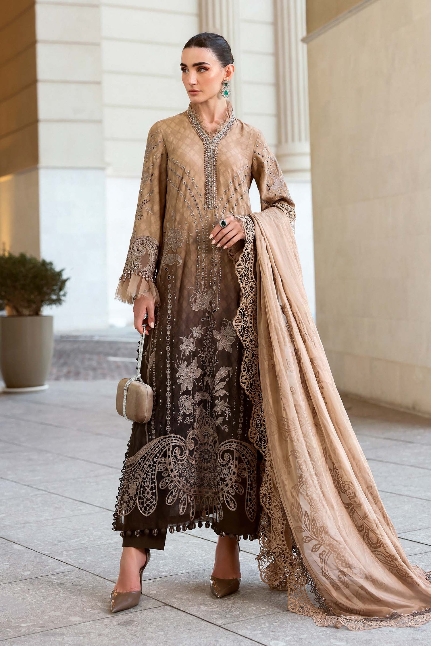 Maria.B 3 Piece Custom Stitched Suit - Brown - LB31429
