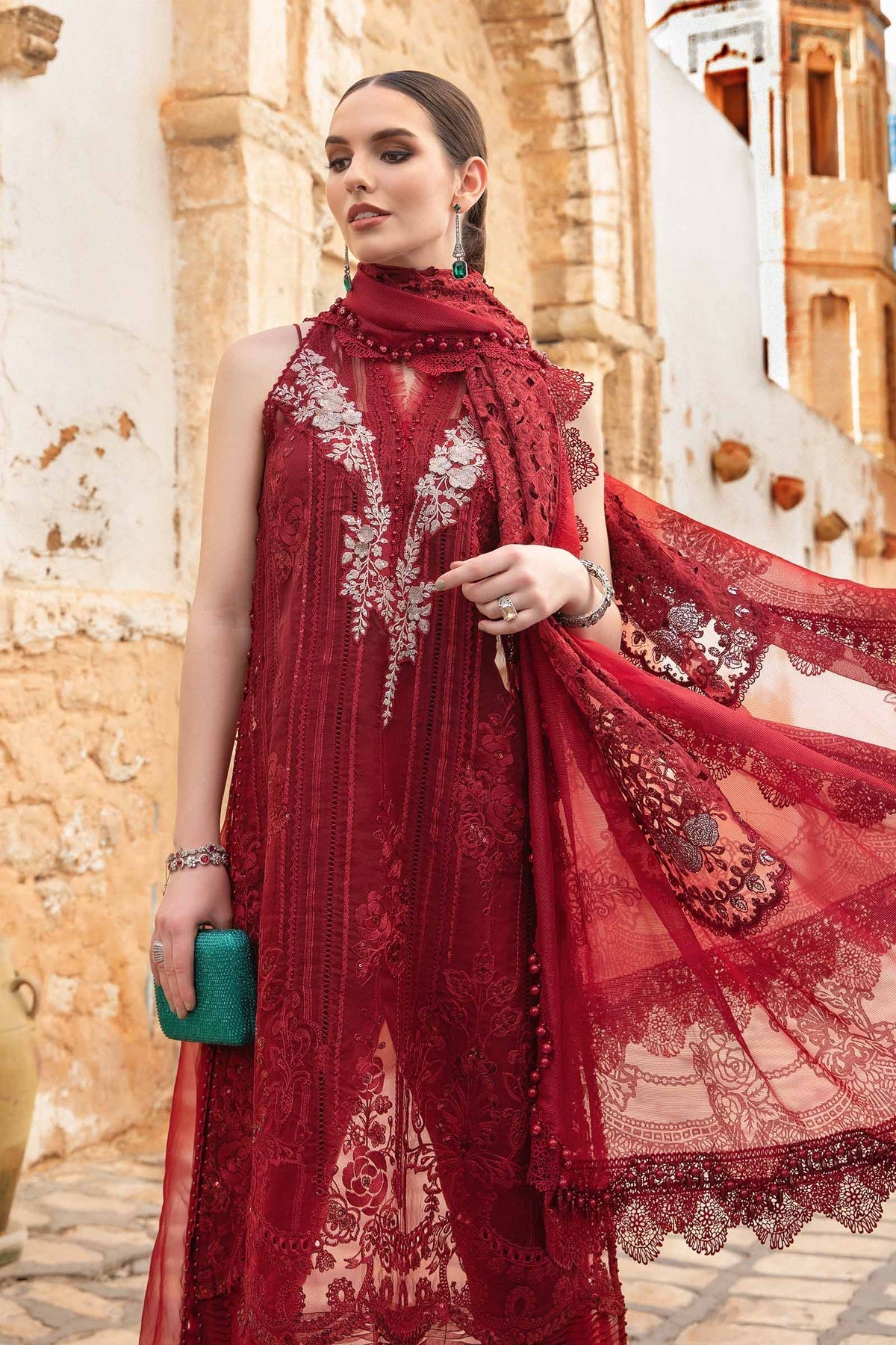 Maria.B 3 Piece Custom Stitched Suit - Red - LB286440